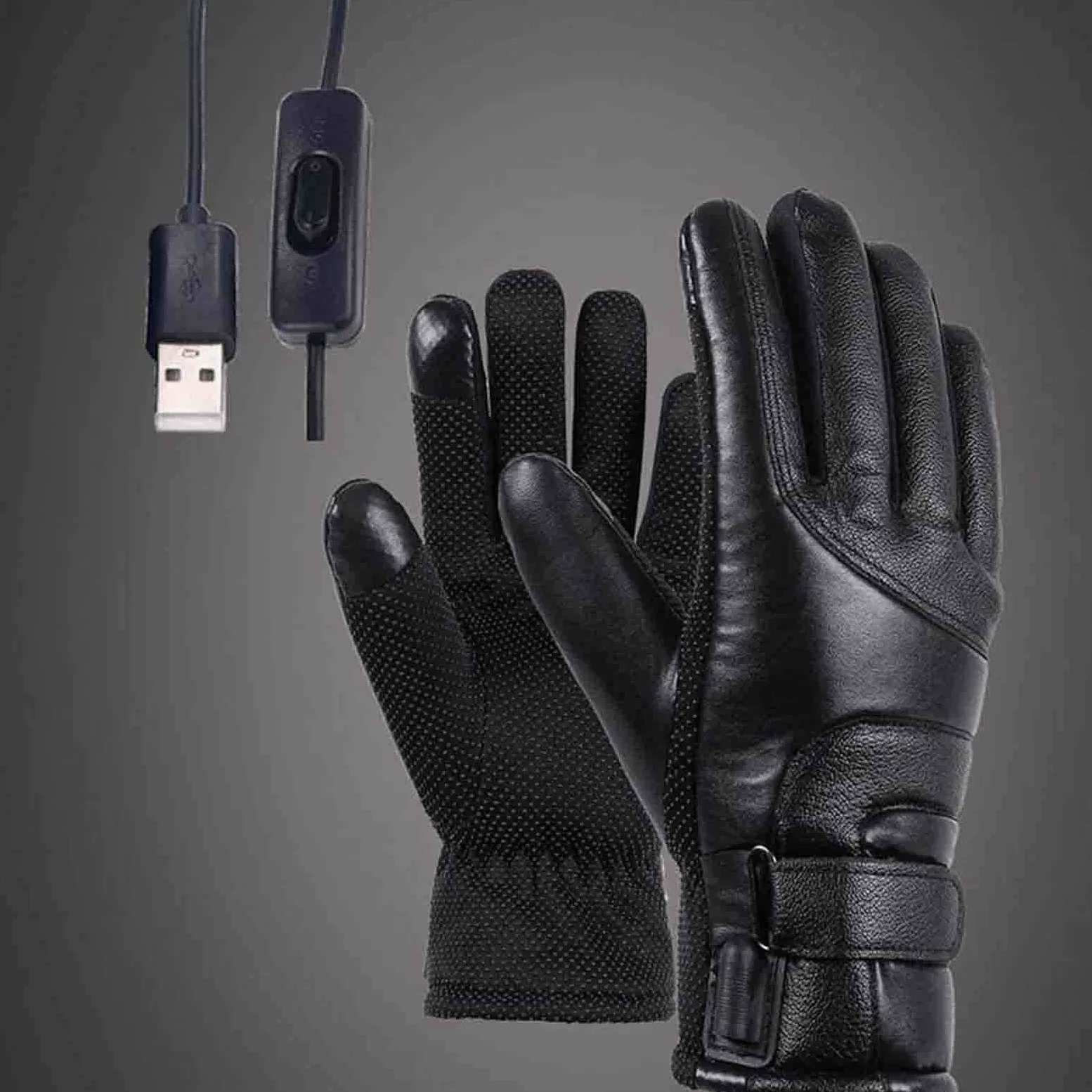 Guantes térmicos Guantes térmicos de Invierno eléctricos Pantalla táctil USB Cuero Impermeable Negro para Mujeres Hombres Esquí Ciclismo