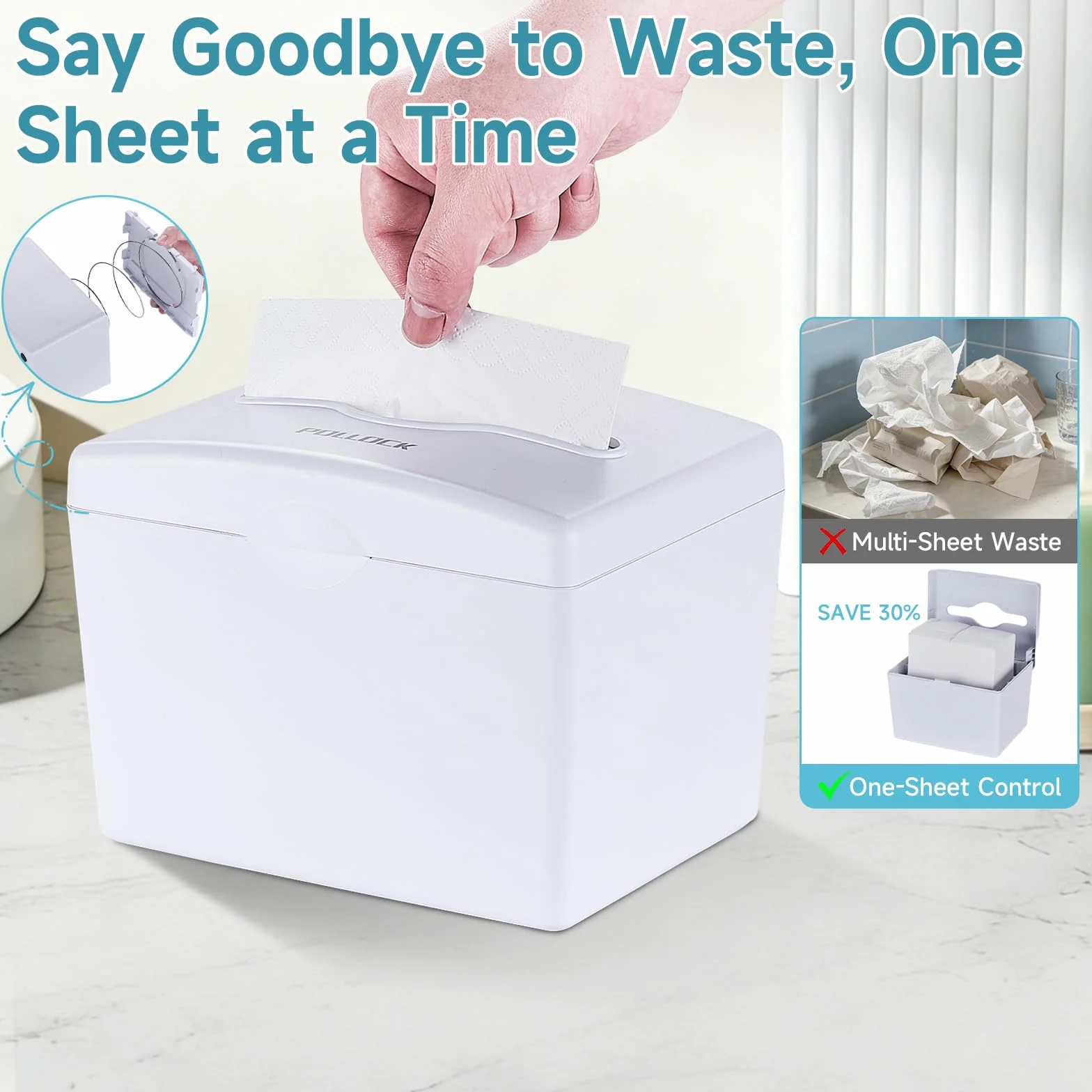 Pollock Dispensador de Servilletas de Sobremesa, Toallas de Mano, Papel Secamanos, Base Antideslizante, Gran Capacidad, Blanco