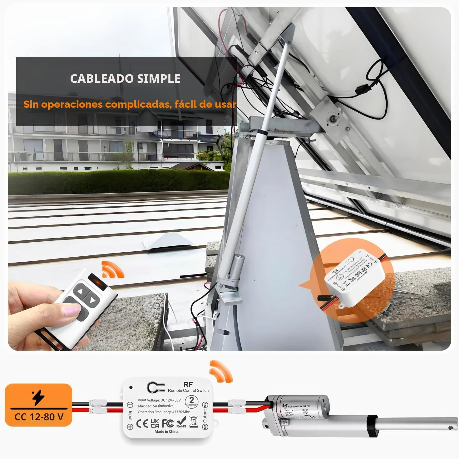 Control Remoto Inalámbrico 12V 24V 48V 80V para Motor DC Actuador Lineal Puertas Garaje Persianas Mando Bidireccional 2 Unidades