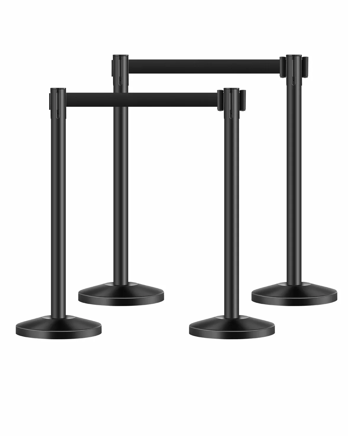 VEVOR 4 PCS Poste de Estaca de Acero al Carbono de 2 m con Base Hueca de Inyección de Arena, Barreras de Control de Multitudes Negro