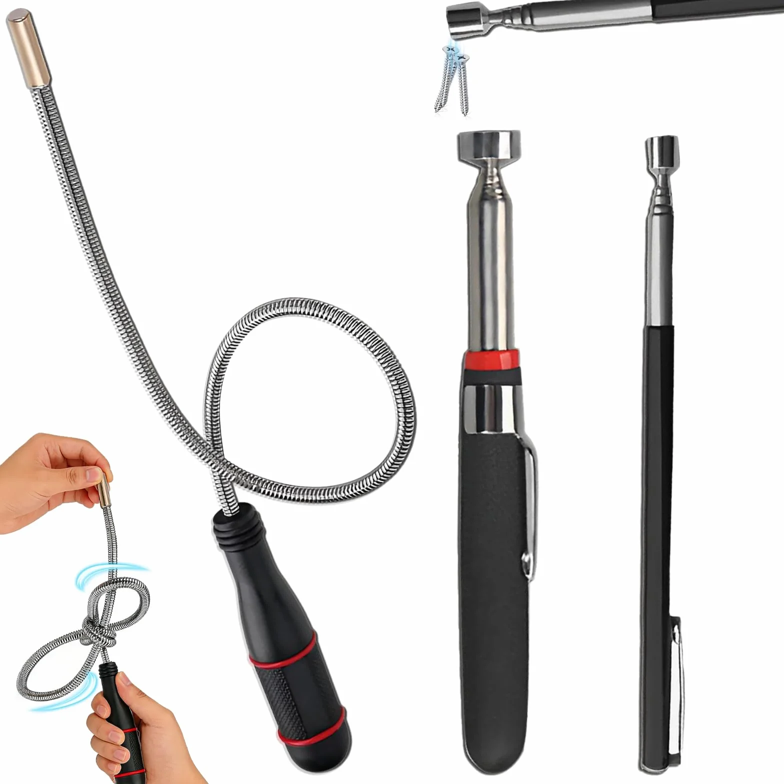 3 Piezas Varillas MagnéTicas TelescóPicas, Imanes de Varilla Flexibles Hasta 62 Cm, Elevador MagnéTico Extensible, para Recoger Tornillos Y Tuercas Y Otros Objetos MetáLicos (1.5lb 3lb 5lb)