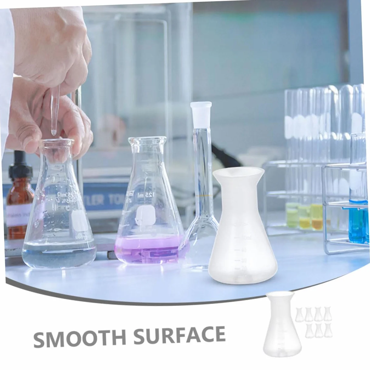 Juego De Matraces Erlenmeyer De Plástico 50Ml 8 Piezas Para Laboratorio