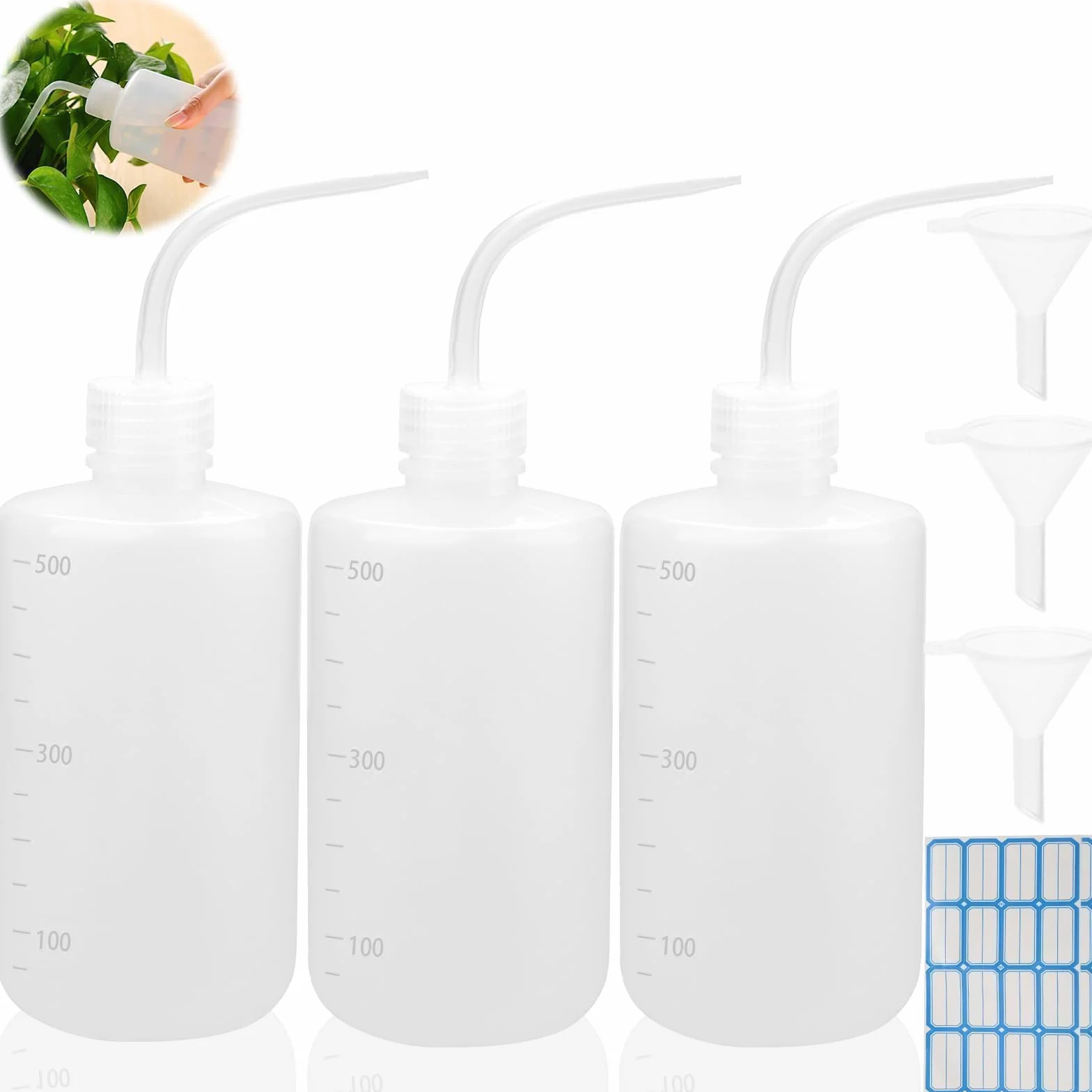 Butelka Laboratoryjna 500 ml, 3 Sztuki, Plastikowa do Podlewania Roślin i Czyszczenia Laboratorium