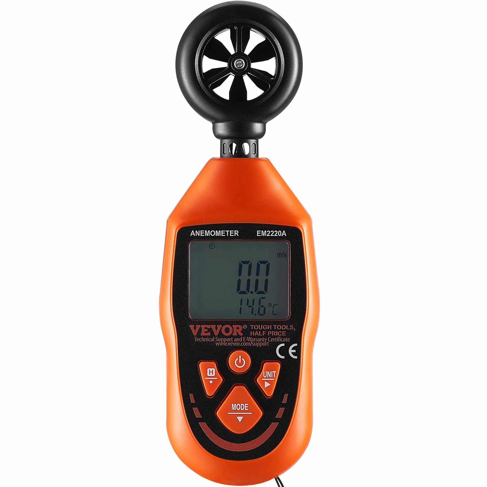 VEVOR Anemómetro Portátil Digital con Pantalla LED -10~45°C Medir Velocidad del Viento Temperatura