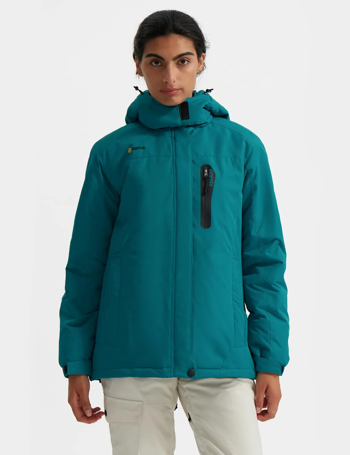 GEMYSE Chaqueta de Esquí Impermeable de Montaña para Mujer Abrigo de Invierno de Lana Antiviento con Capucha
