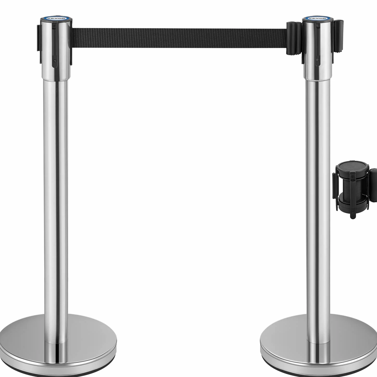 VEVOR Poste Separador con Cinta Extensible 2 m, Altura 90 cm, Base 32 cm, Negro, 2 Piezas