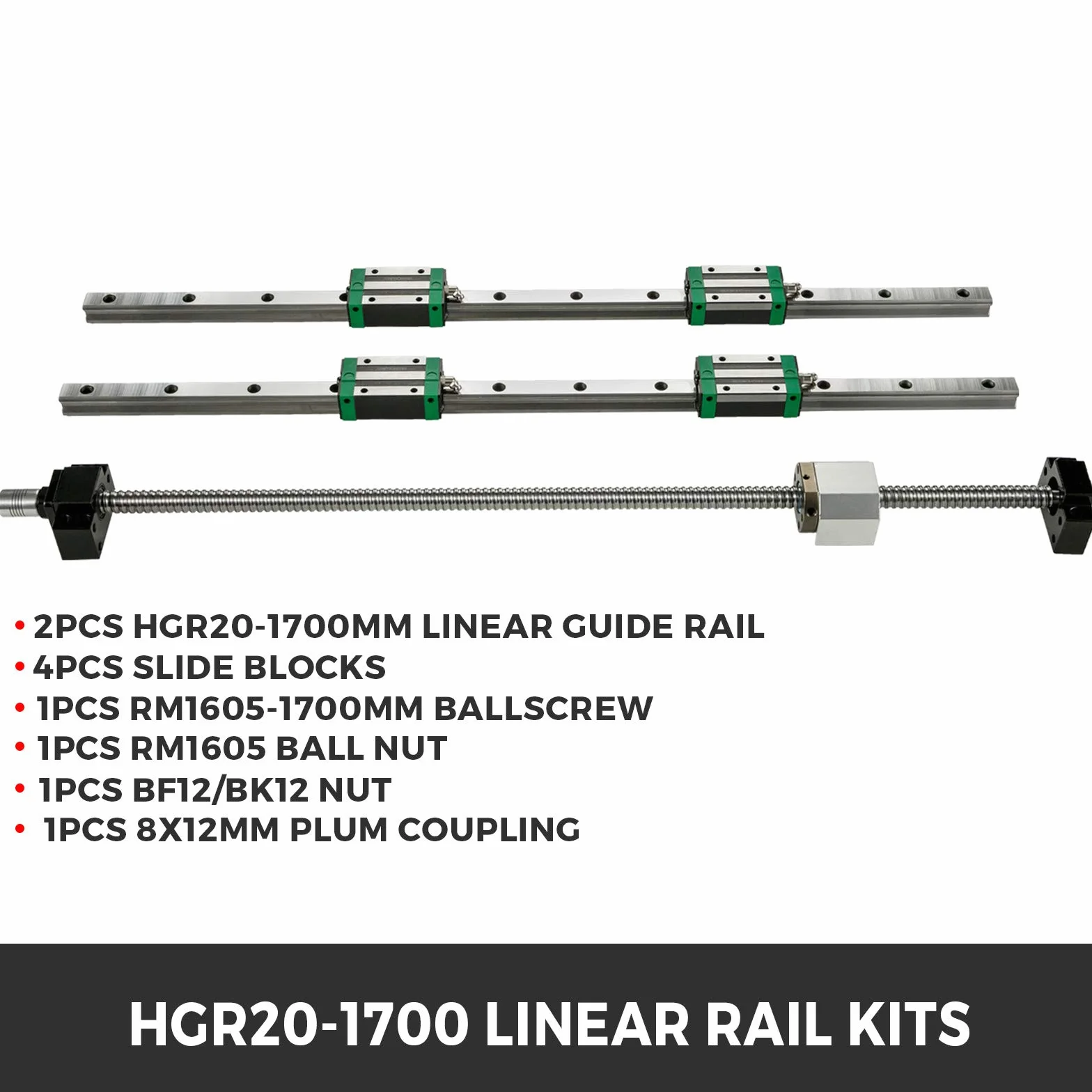 VEVOR Guías Lineales HGR20-1700mm Carril de Guía Lineal para CNC