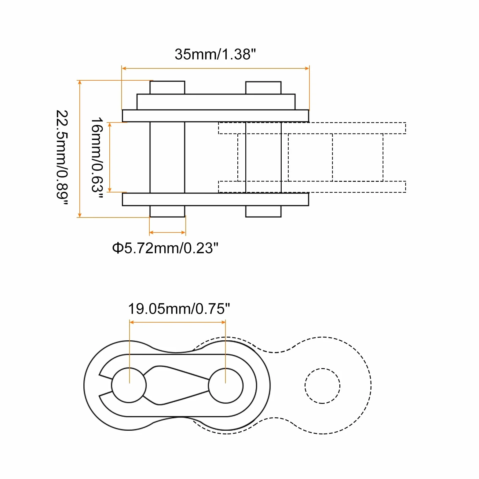 QUARKZMAN 19.05mm Paso Enlaces de Conexión Cadena de Rodillos 12B-1 Acero al Carbono