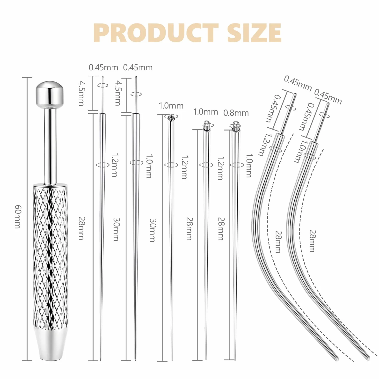 Set de Pinzas para Piercings Profesional, Kit Extractor Bolas, Conos Inserción 16G 18G