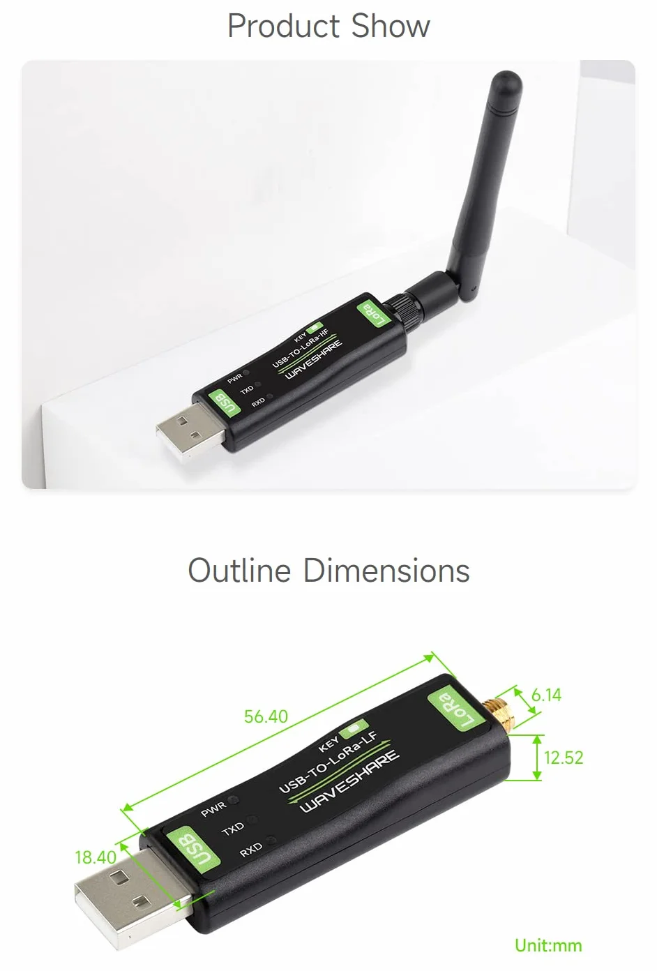 Waveshare USB-TO-Lora-HF SX1262 USB To Lora Data Transfer Module TCXO 2PCS