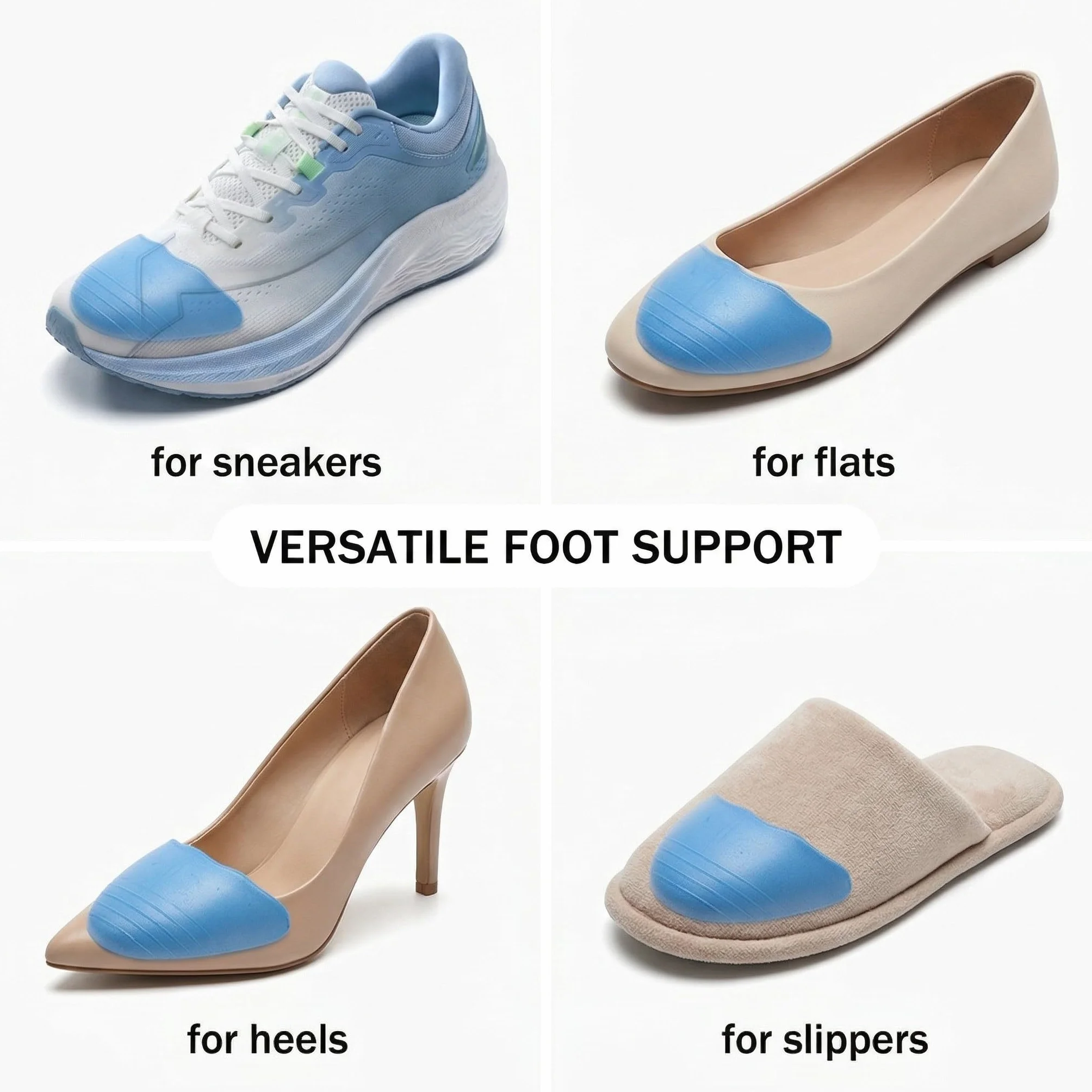 2 Pares de Relleno para Zapatos Grandes Ajustador de Talla de Calzado Reutilizable Almohadillas Suaves para Puntera de Calzado Holgado para Arco Plantar