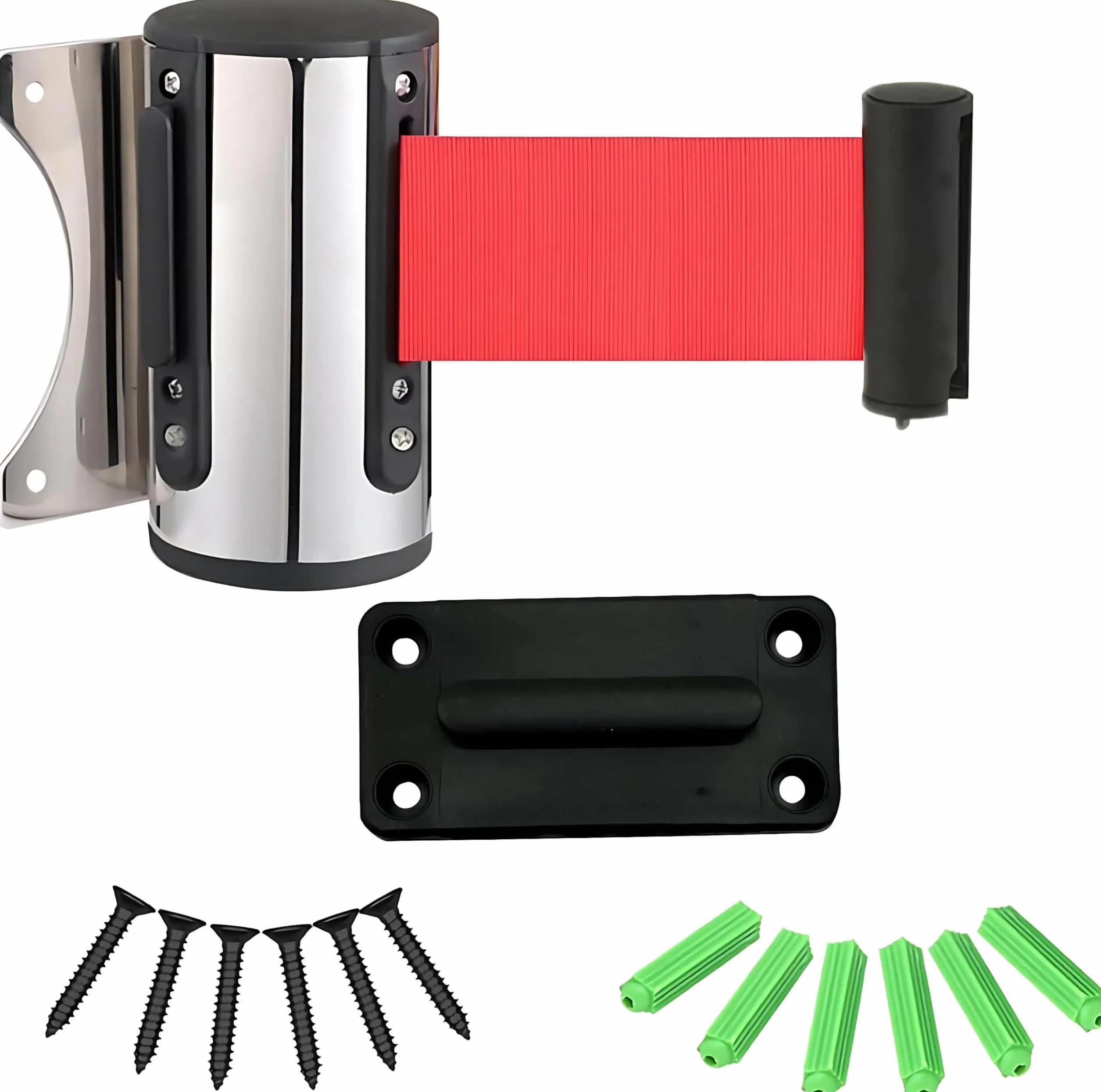 Barrera de Seguridad Retráctil de Acero Inoxidable Montada en Pared, Cinturón Rojo