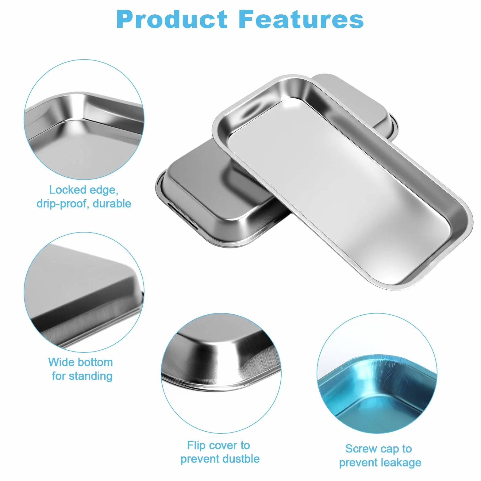 Bandeja de Acero Inoxidable Rectangular Set 4PCS para Laboratorio Clínica Dental