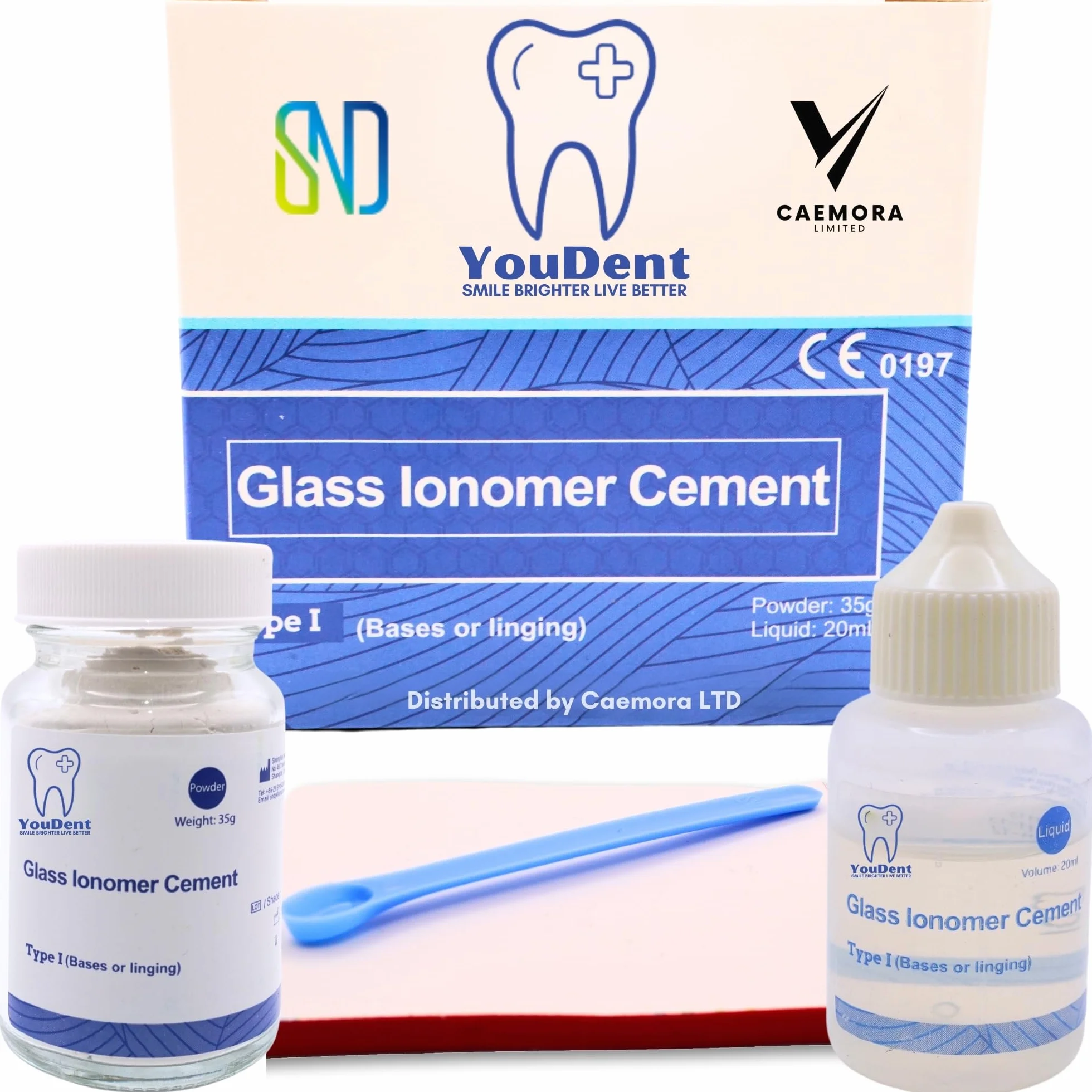 Caemora Kit de reparación dental Cemento dental de ionómero de vidrio Relleno permanente