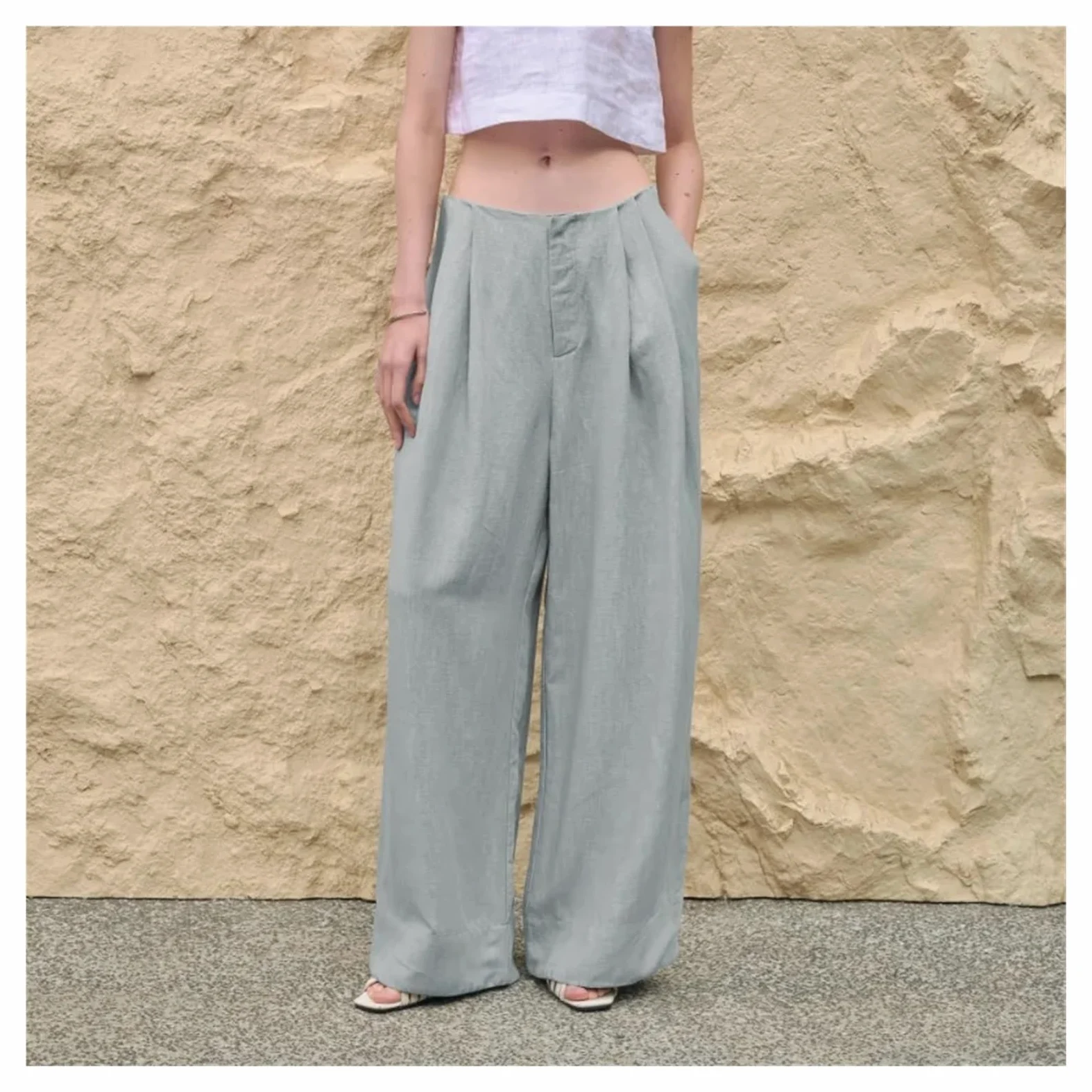 Pantalones Anchos de Lino Informales Sencillos for Mujer, Pantalones Verano Color Liso, Sueltos y Rectos, Ropa for