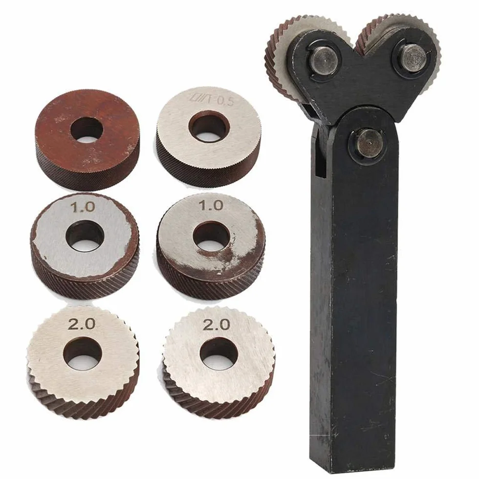 Juego de 7 herramientas de moleteado de acero, ruedas 0.5/1/2 mm, cortador de torno