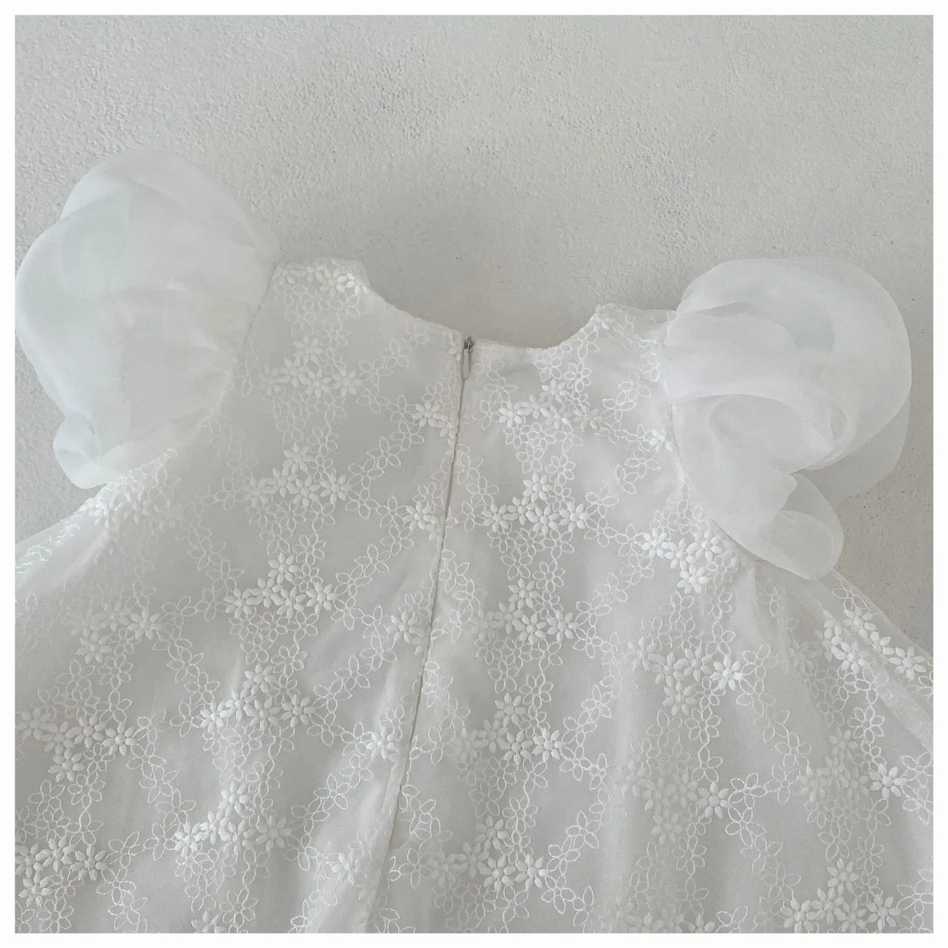 Vestido De Fiesta para NiñA Vestido de Princesa for niña, Banquete de Cien días, Vestido de algodón con Falda de Encaje y Mangas Cortas con Burbujas(2-3Y)