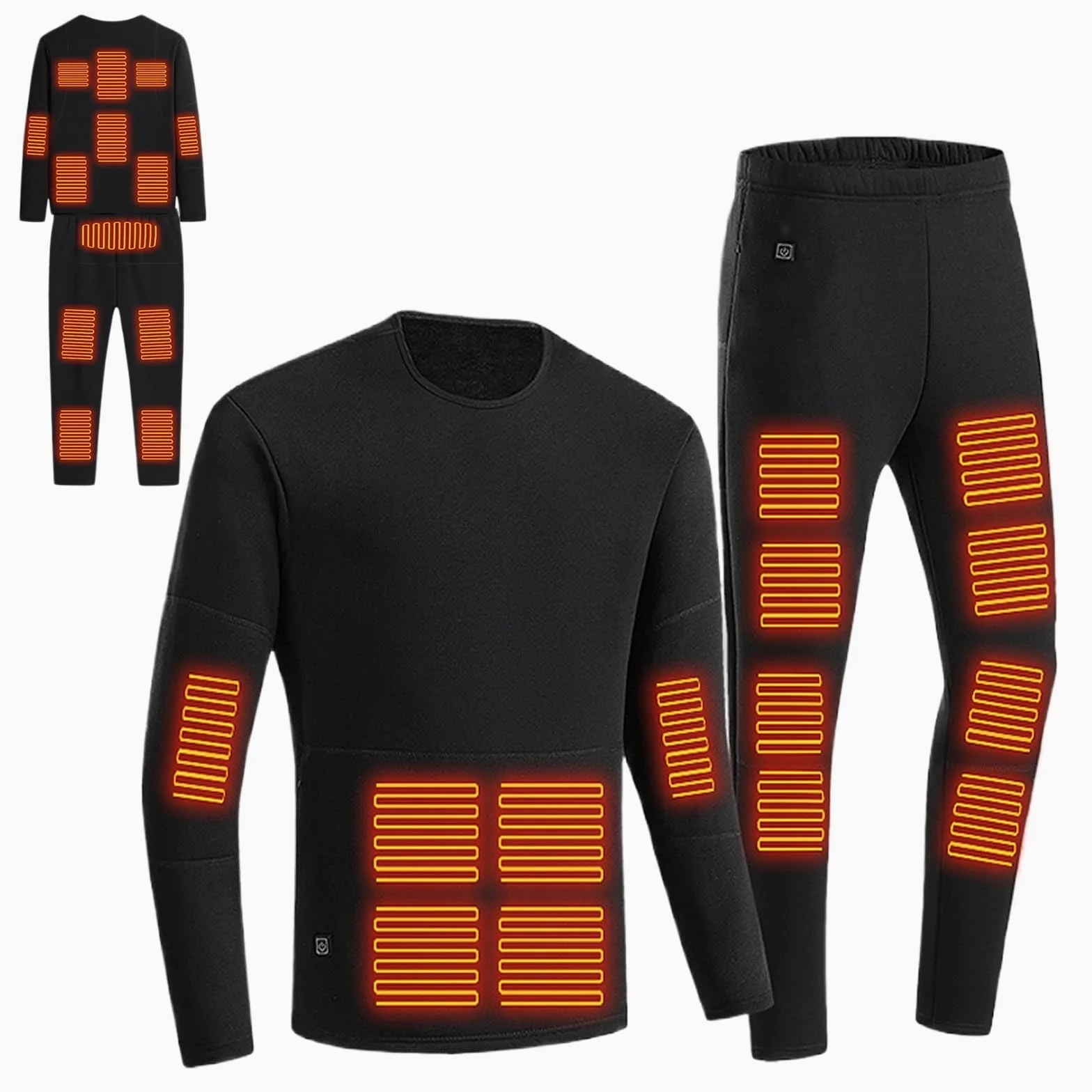 Conjunto De Ropa Interior Térmica Calefactable Para Hombre, Con 22 Zonas De Calefacción Inteligentes Y Elásticos, Compatible Con USB, Para Caza, Pasear Al Perro Y Palear(Negro,4XL)