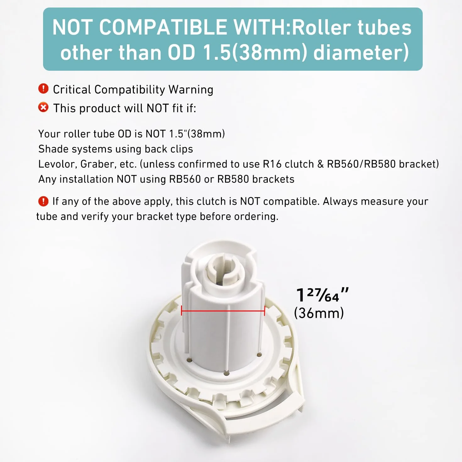Roll Ease R-Series R16 Embrague de Persiana Enrollable R16C53 Compatible con Tubos de 3,8 cm Mecanismo de Repuesto