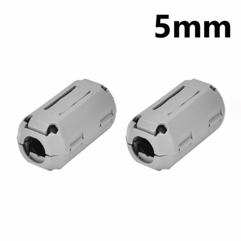 Anillo de filtro supresor de ruido de núcleo de ferrita, clip de cable de 5 mm para reducción de RFI, gris, paquete de 2