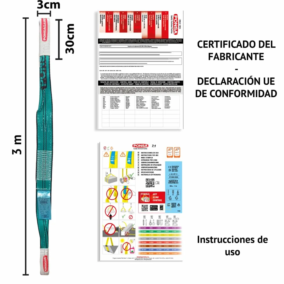 PONSA Eslinga Plana Doble Capa 2 Toneladas 2000 kg 4 Metros PONSAGARD Pack 2 uds.
