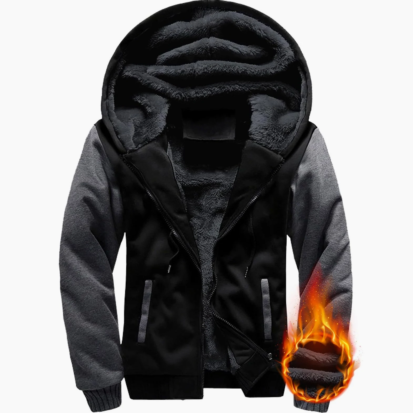 Little Beauty Sudaderas con capucha para hombre, con cremallera, forro polar, forro de sherpa, lana de invierno, sudadera pesada