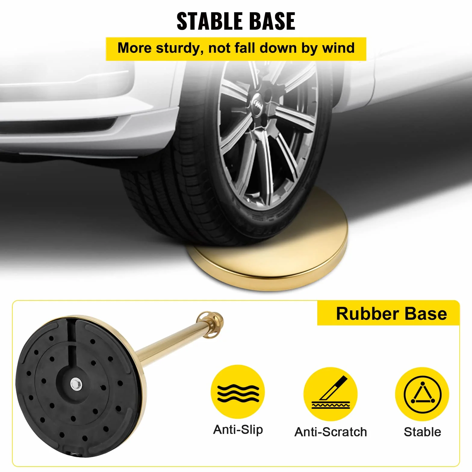 VEVOR Poste Separador de Cinta Extensible 4 Juegos Barreras de Seguridad 3 Cuerdas 1.5m Dorado