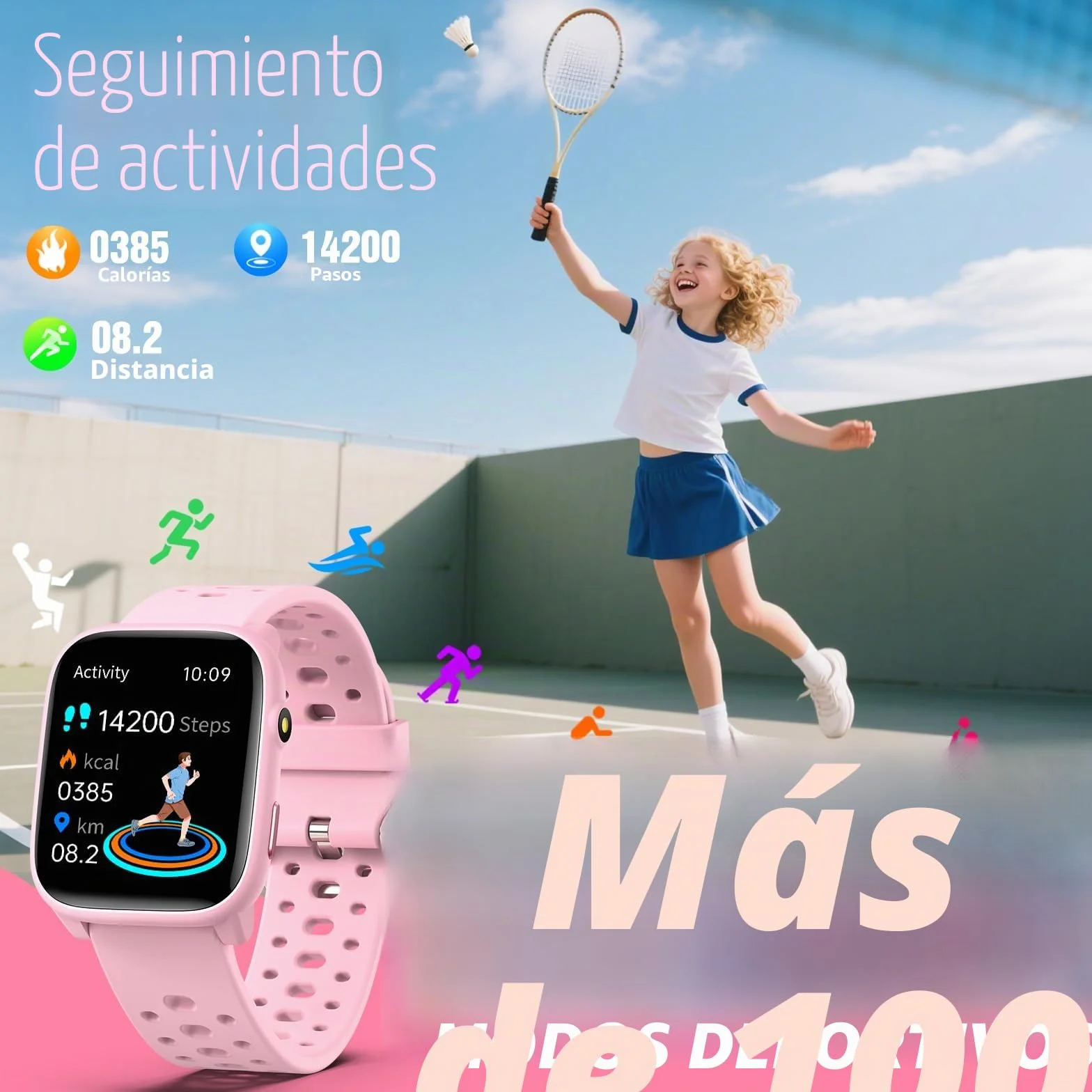 Reloj Inteligente Niños Niñas Sin App Necesaria, 1,83" Smartwatch Niños con Podómetro, Resistente al Agua IP68, Reloj Monitor Cardiaco y Sueño, Despertador, Juegos de Rompecabezas (Rosa)