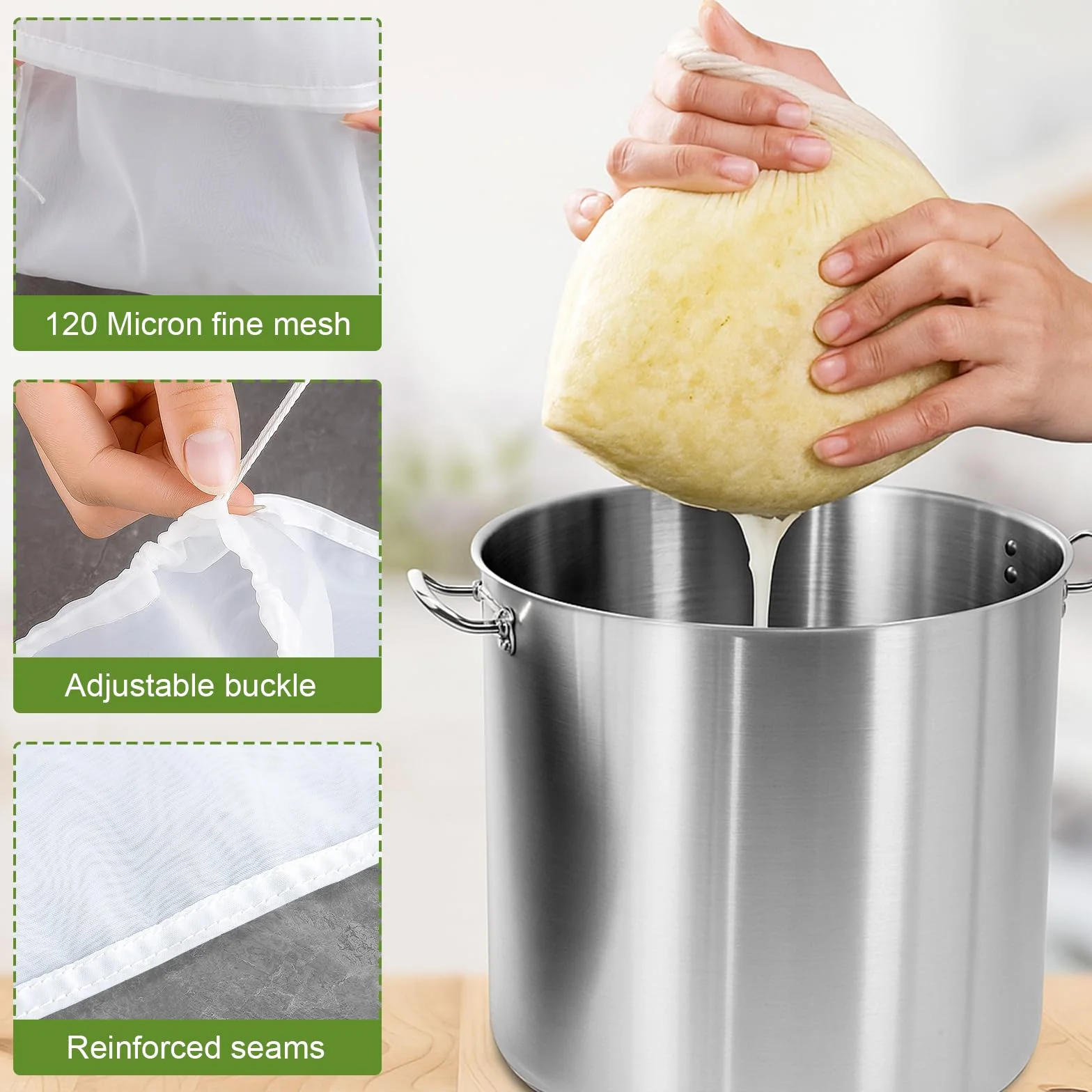 Bolsas de Filtro de Malla Fina 120 Mallas para Leche de Nueces, Cerveza, Fruta, Verdura, Vino