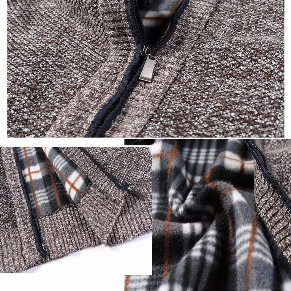 Cárdigan de Punto para Hombre, suéter Grueso con Cremallera Completa y Cuello Alto, cálido suéter con Forro Polar para Invierno