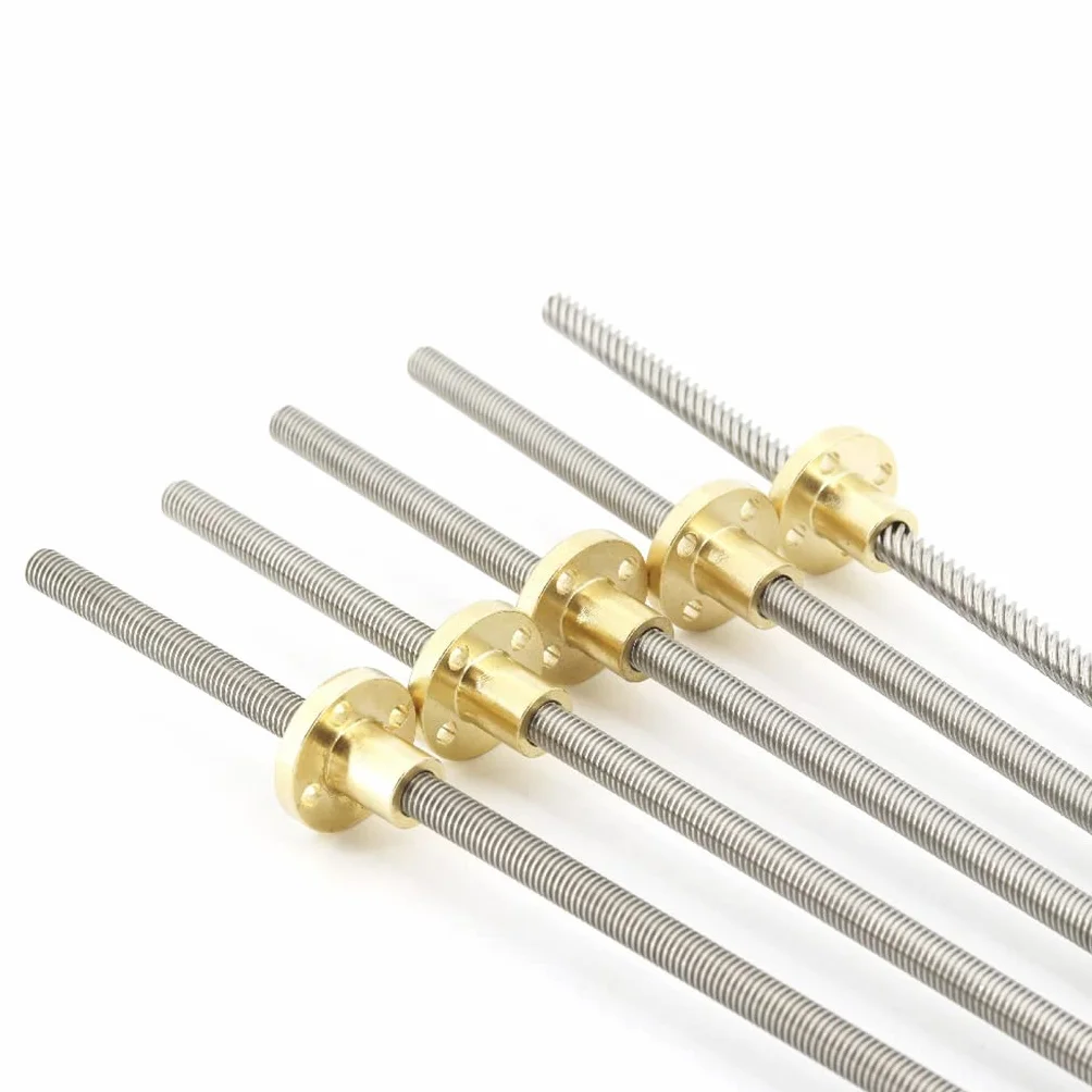 Husillo trapezoidal de acero inoxidable 304, 1 tornillo T6, longitud 180 mm, paso 2-12, con tuerca latón y varilla roscada