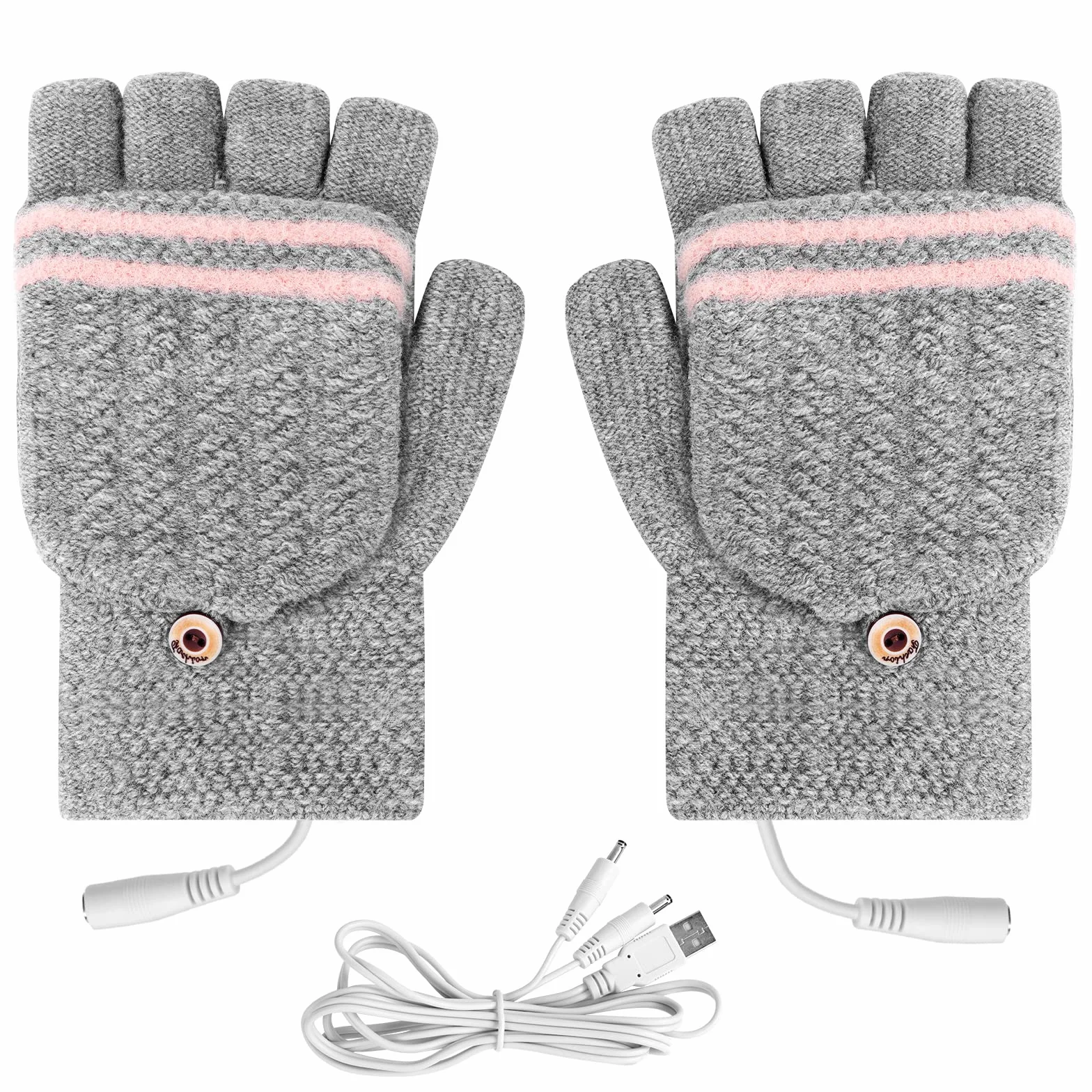 Flintronic Guantes Calefactables USB, Guantes Térmicos USB Unisex de Invierno, Guantes de Medio Dedo con Cubierta para el Dedo, Guantes de Tejer Lavables para Ciclismo/Esquí/Portátiles/Oficina-Rosa
