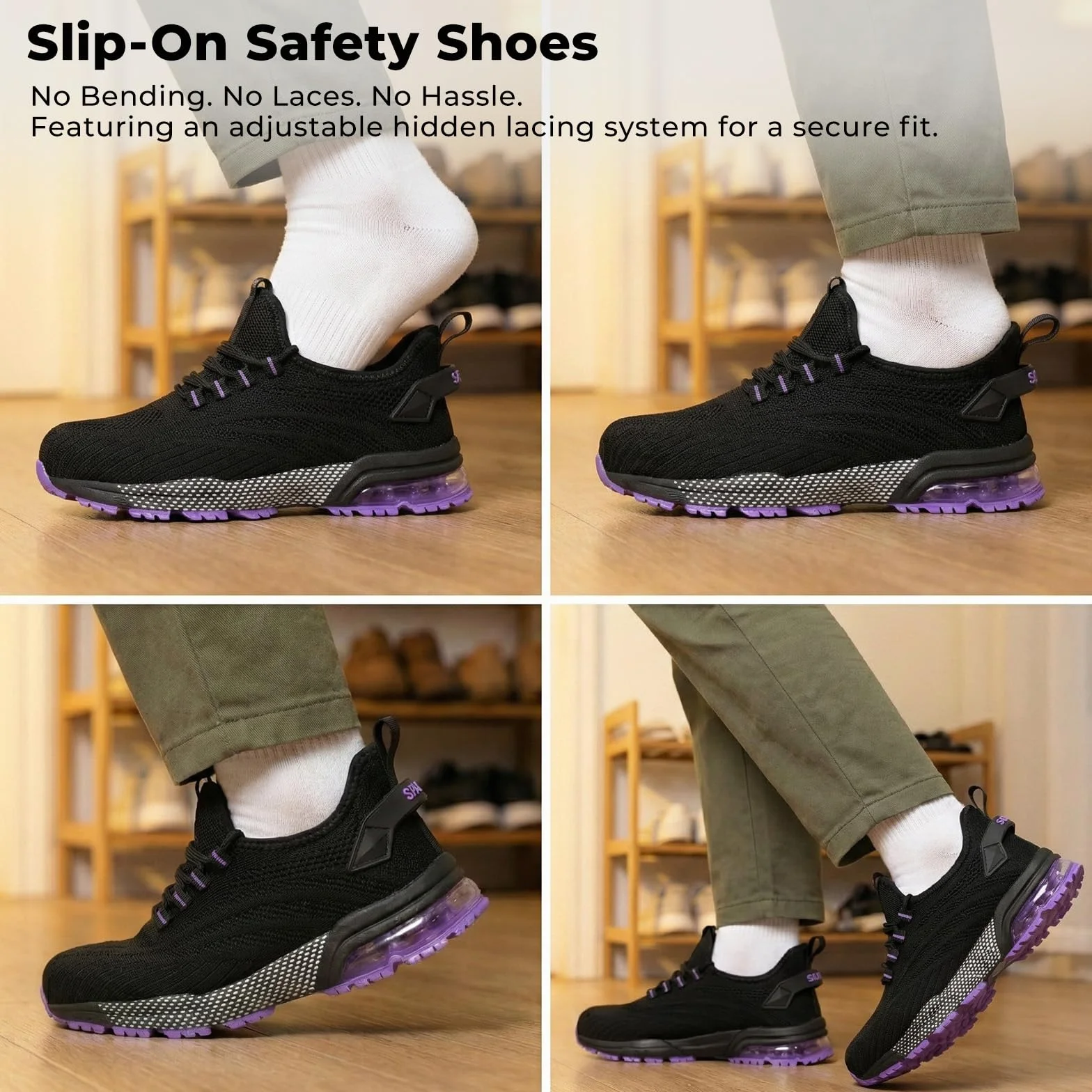 SPIEZ Zapatillas de Seguridad Mujer, Zapatos de Seguridad con Puntera Composite y Amortiguación de Aire, Diseño Ligero para Trabajo, Negro Rosa/Morado, EU 35–41