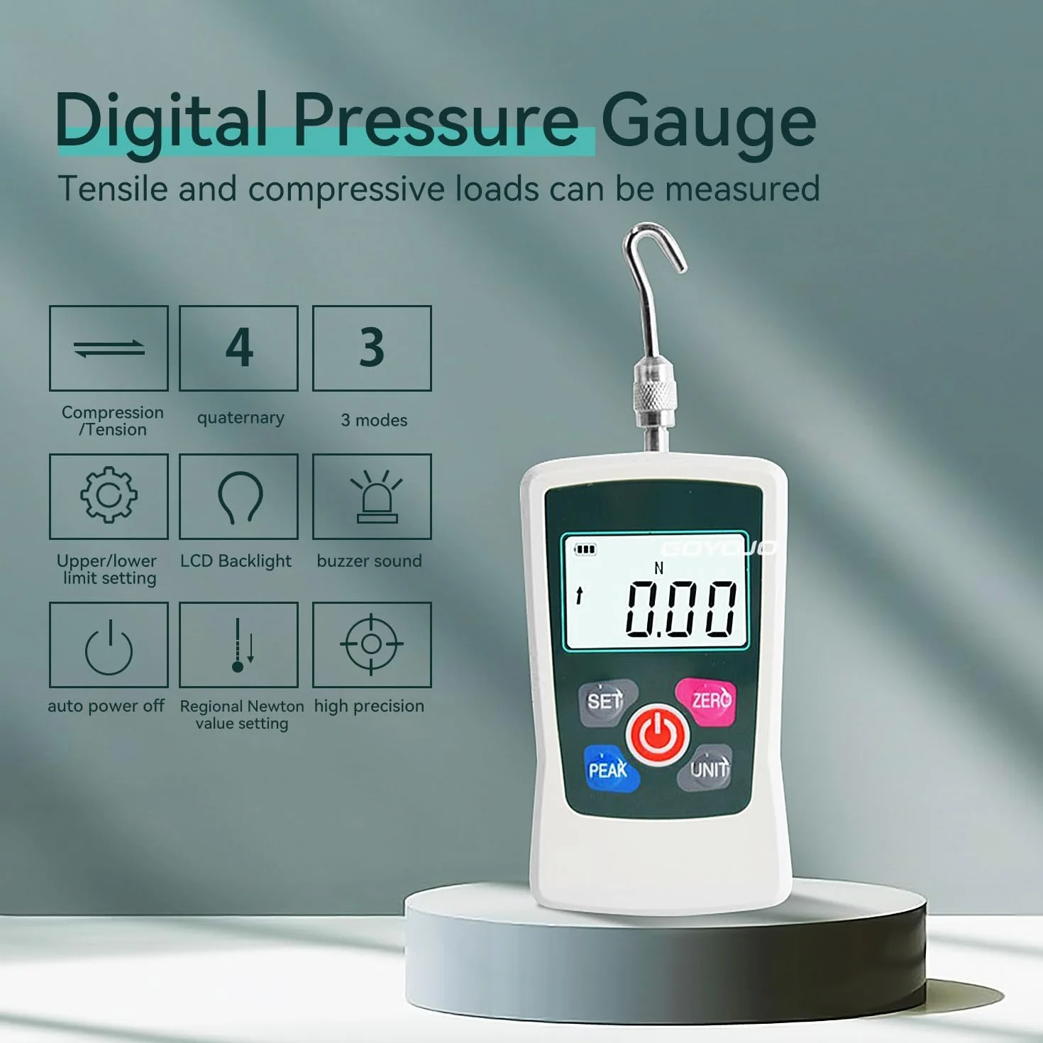 GOYOJO Medidor de Fuerza Digital Dinamometro Push-Pull 500N Alta Precisión Ensayos Tensión Compresión