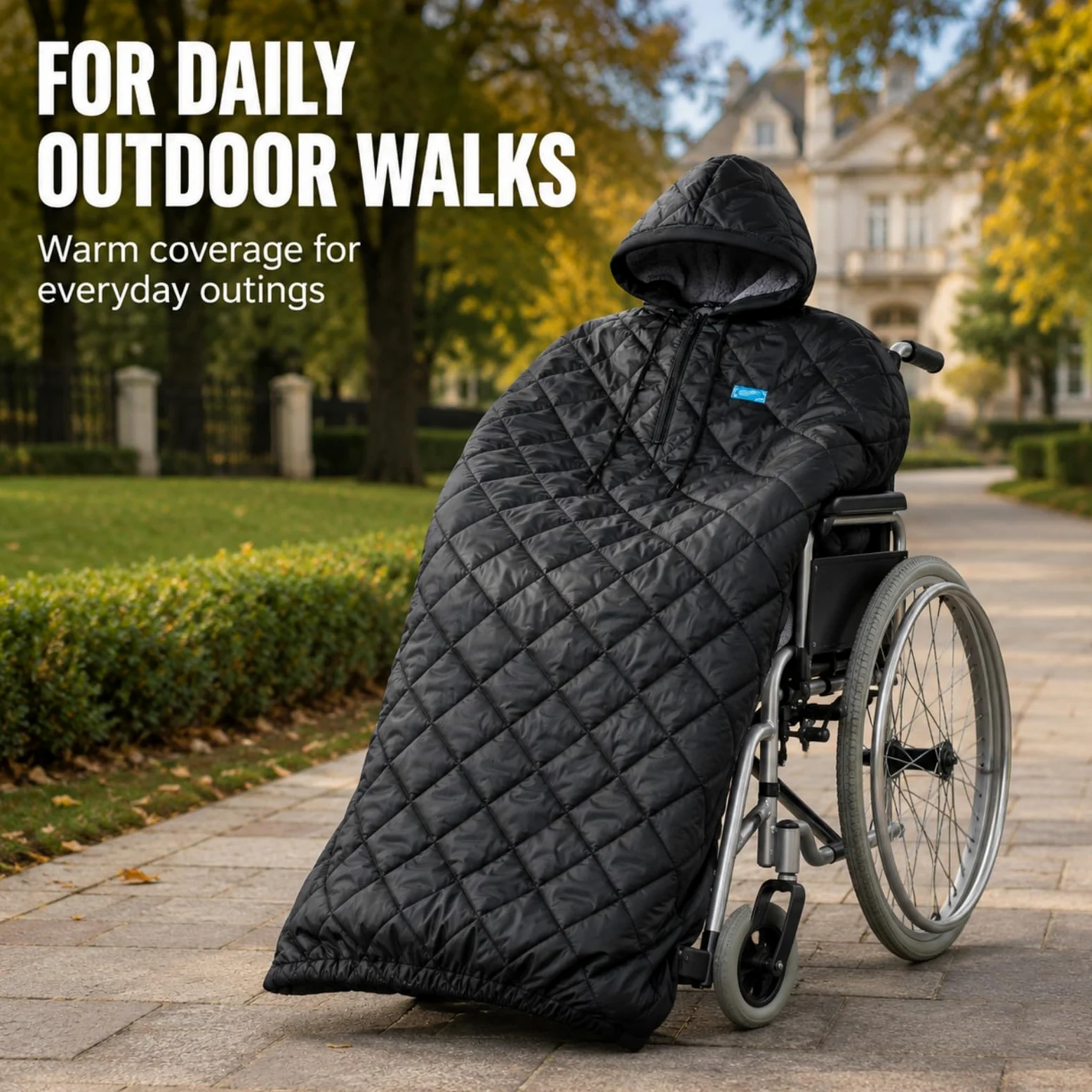 Manta Térmica Silla Ruedas para Merits Health P101 Travel-Ease 2018-2026 | Felpa térmica impermeable | Contra viento frío | Cobertura total silla ruedas | Diseño con capucha | Protección exterior