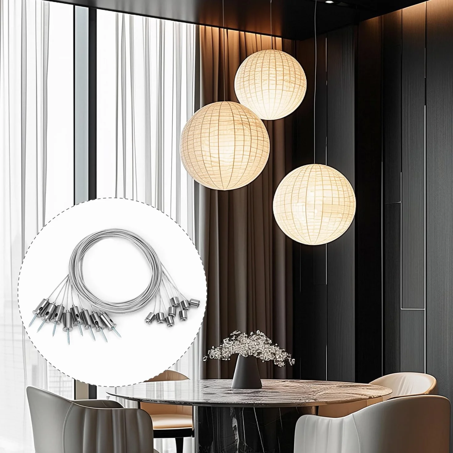 QWORK Kit de Suspensión para Paneles LED 1.5 mm x 1.5 m Cable de Acero Inoxidable