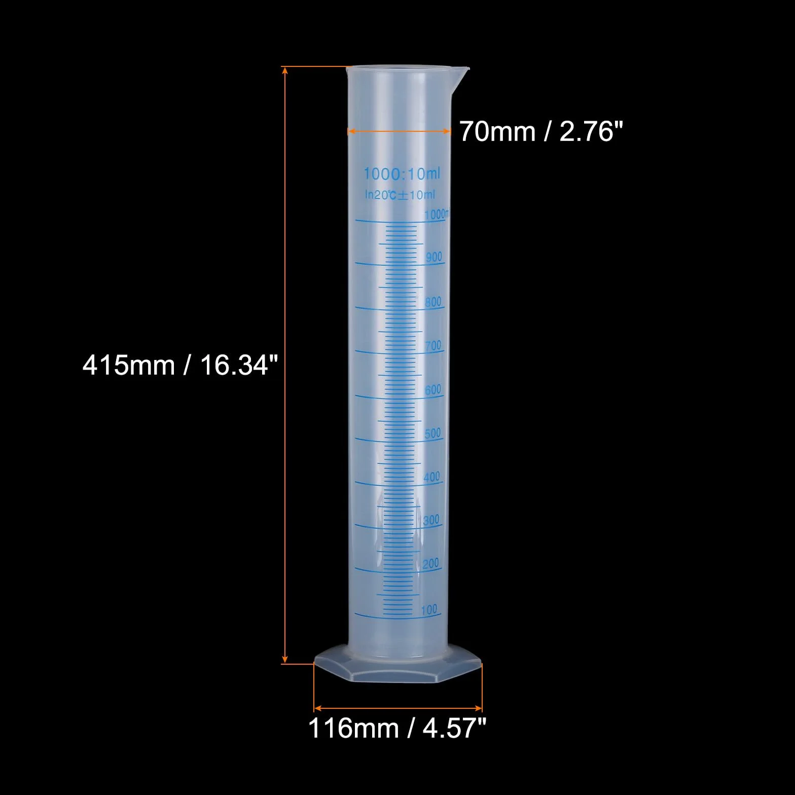 QUARKZMAN Cilindro Graduado de Plástico 1000ml Medidor Transparente Base Hexagonal 2 Unidades