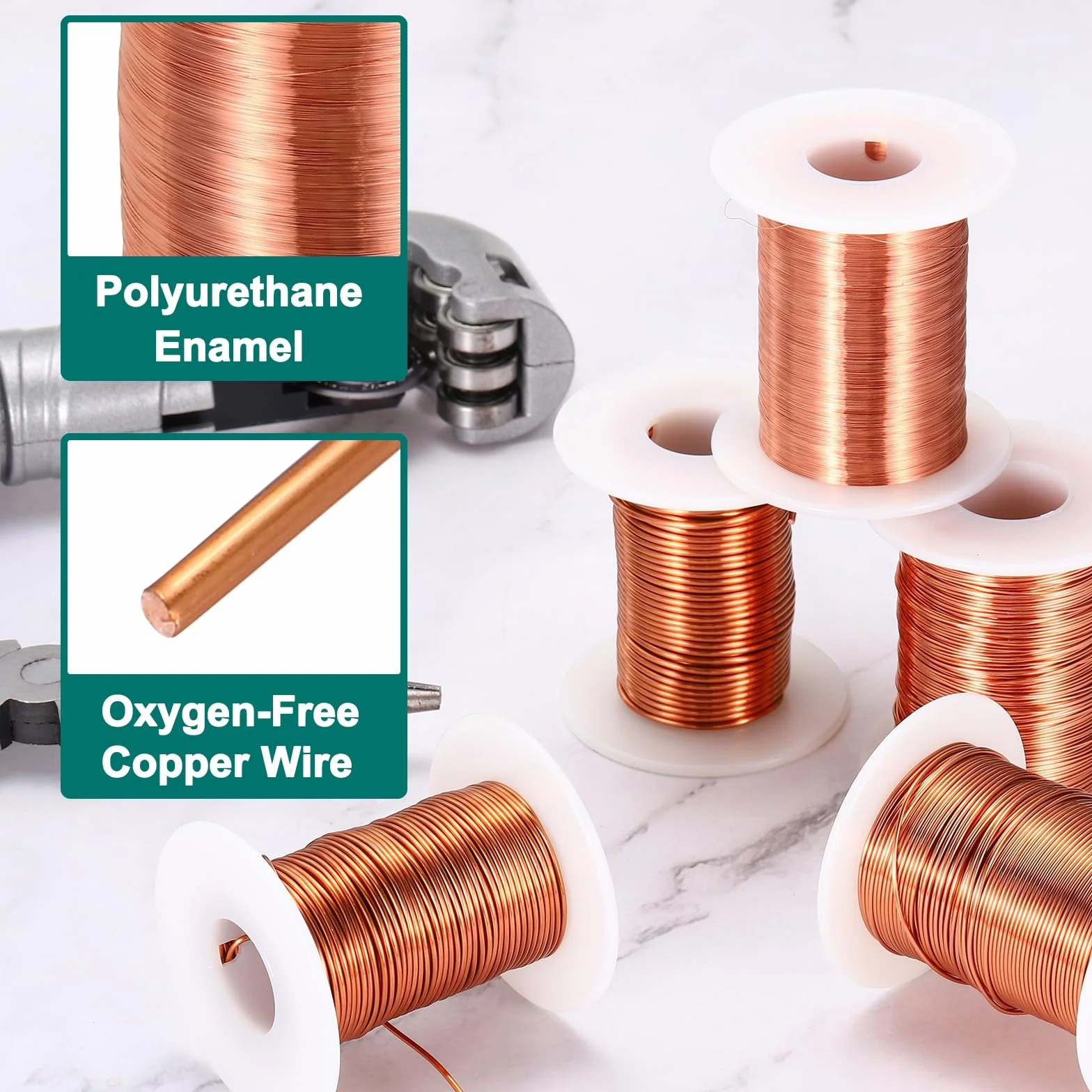 sourcing map Alambre magnético de 40 AWG, cobre esmaltado, bobina 4 oz 155C para transformador motor