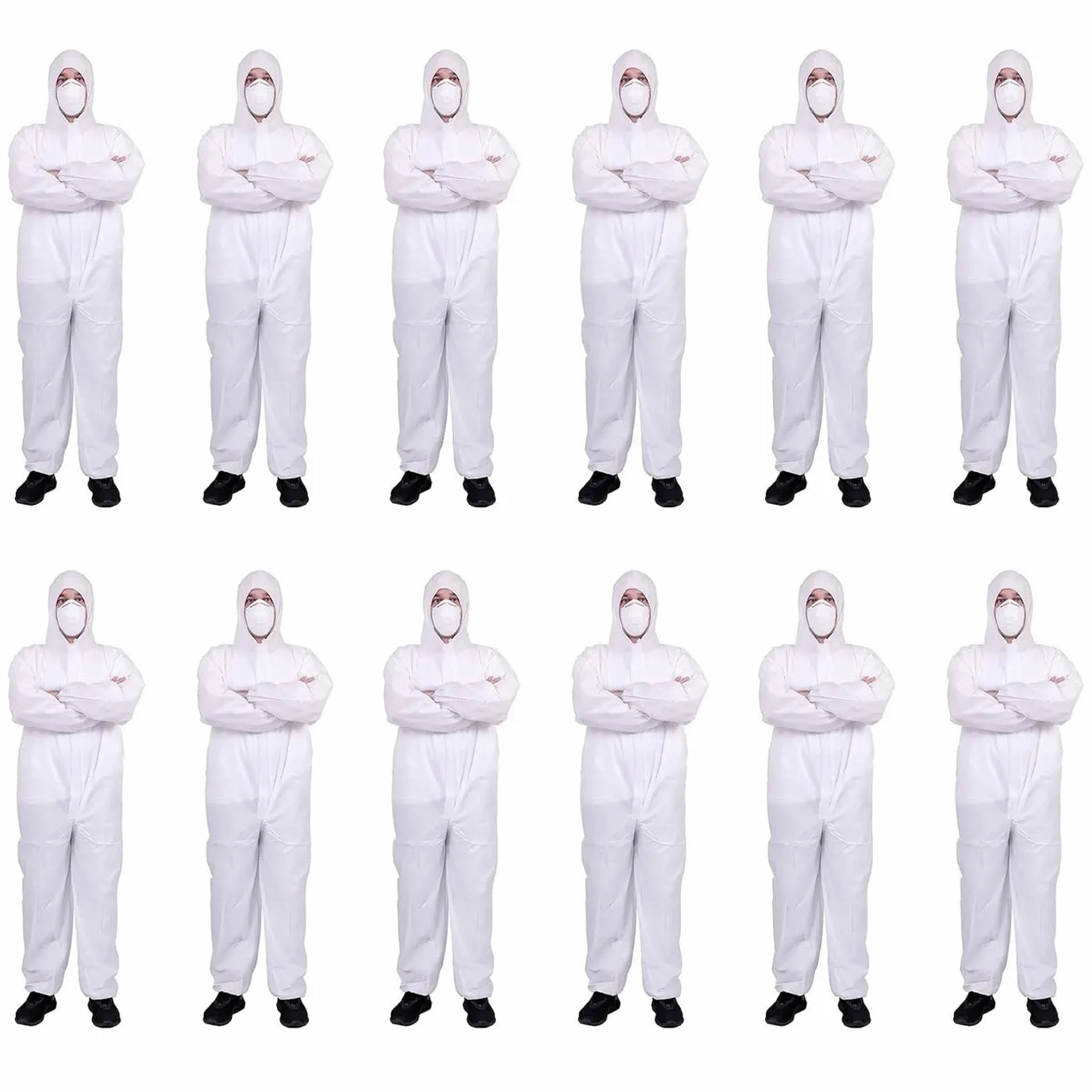 Tradineur - Pack de 12 Trajes Protectores de Trabajo, Mono desechable, Integral, Multiusos, protección, Bricolaje, Pintura, mecánica (Blanco - Talla única - Unisex)