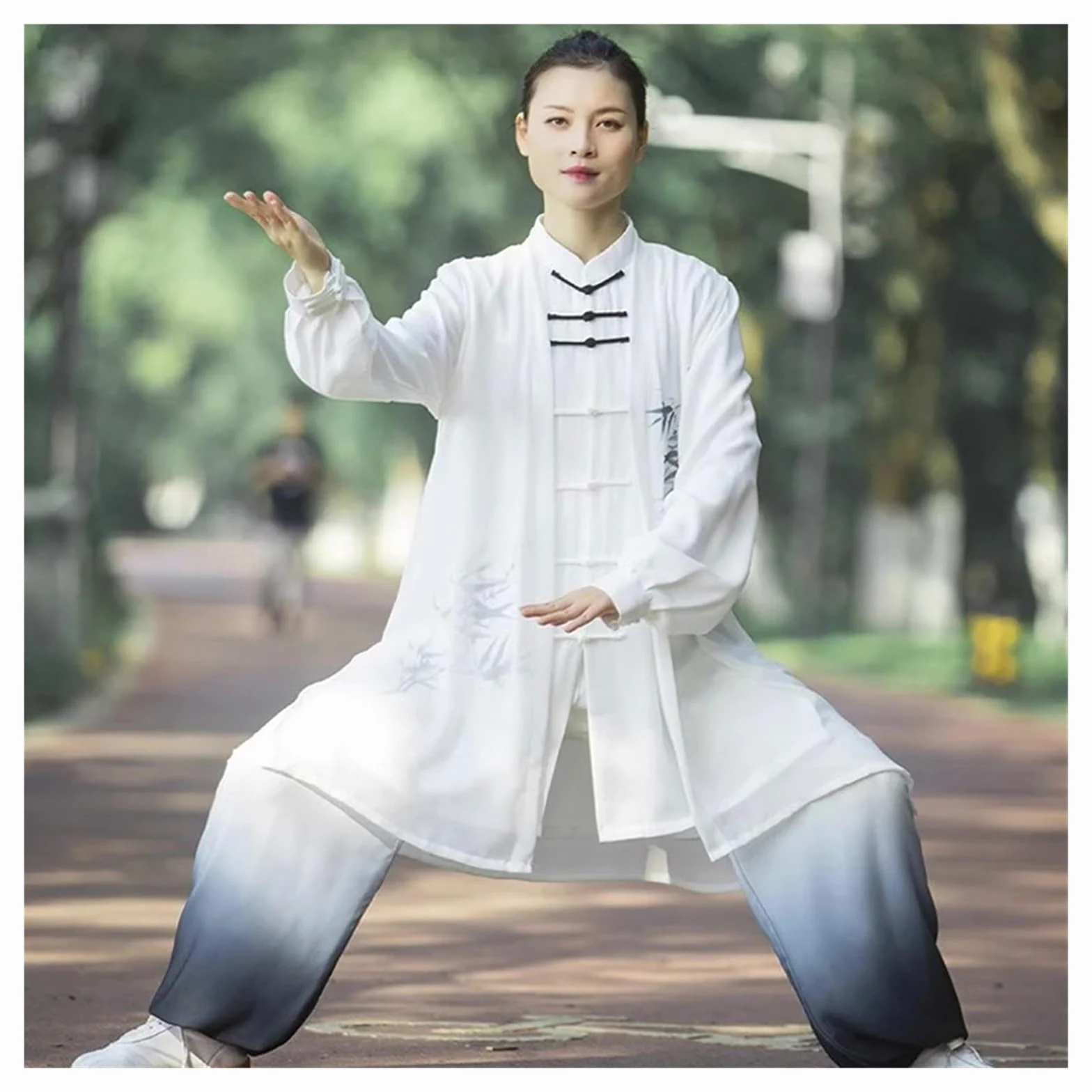 Traje de Tai Chi Color degradado manga larga, traje práctica, conjunto actuación artes marciales