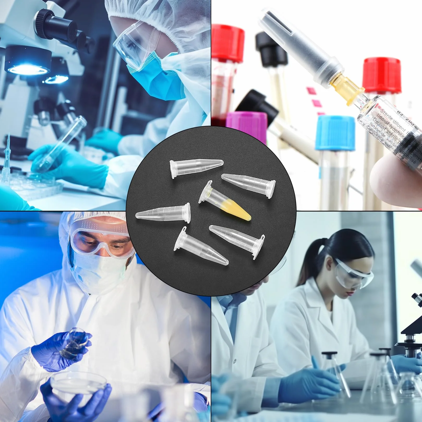 Tubos de Centrífuga 1,5 ml 210 Pcs Plástico Transparente con Tapa a Presión para Laboratorio