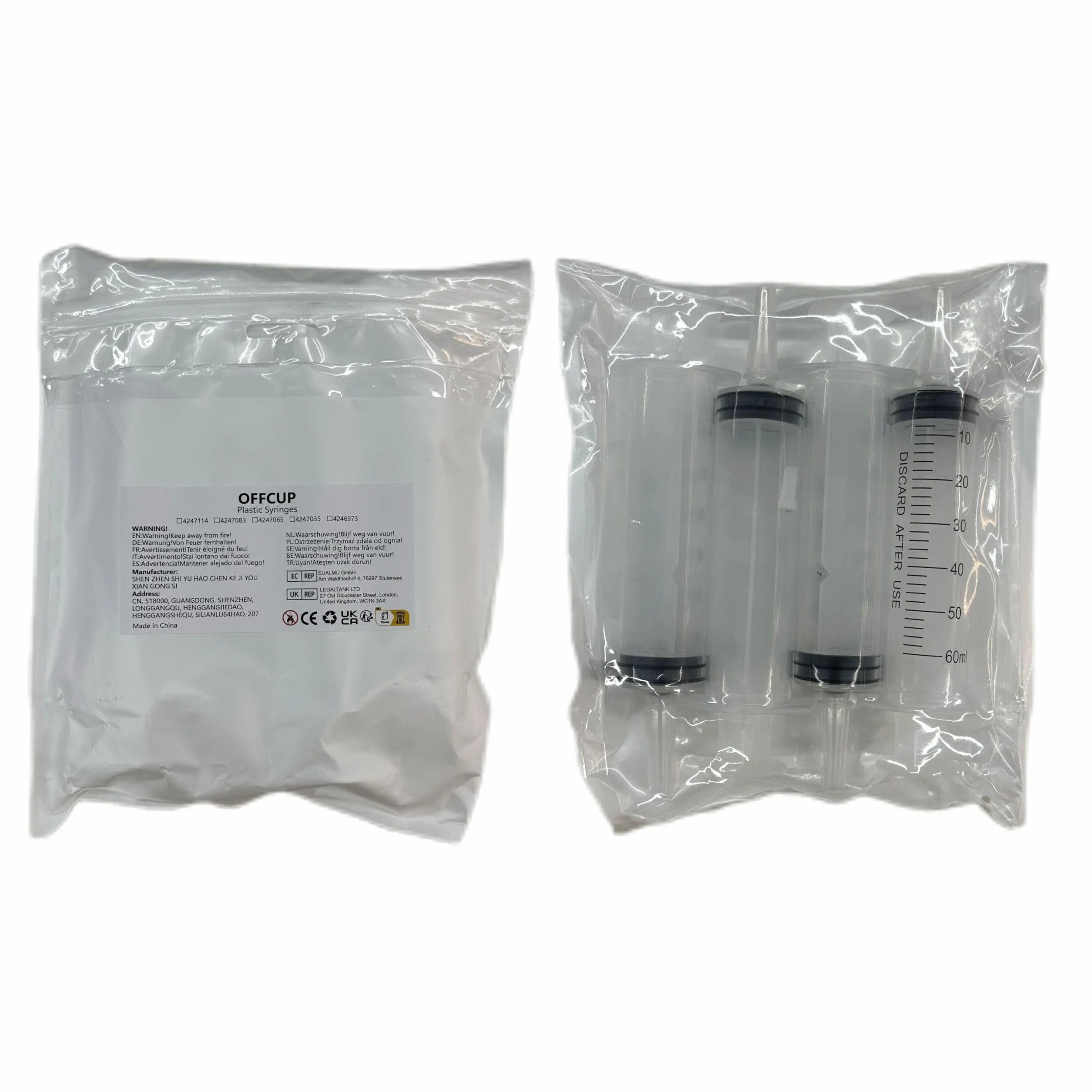 OFFCUP Jeringa de Plástico 60ml 4pcs Jeringas Medidoras con Tapa Reutilizable para Laboratorios