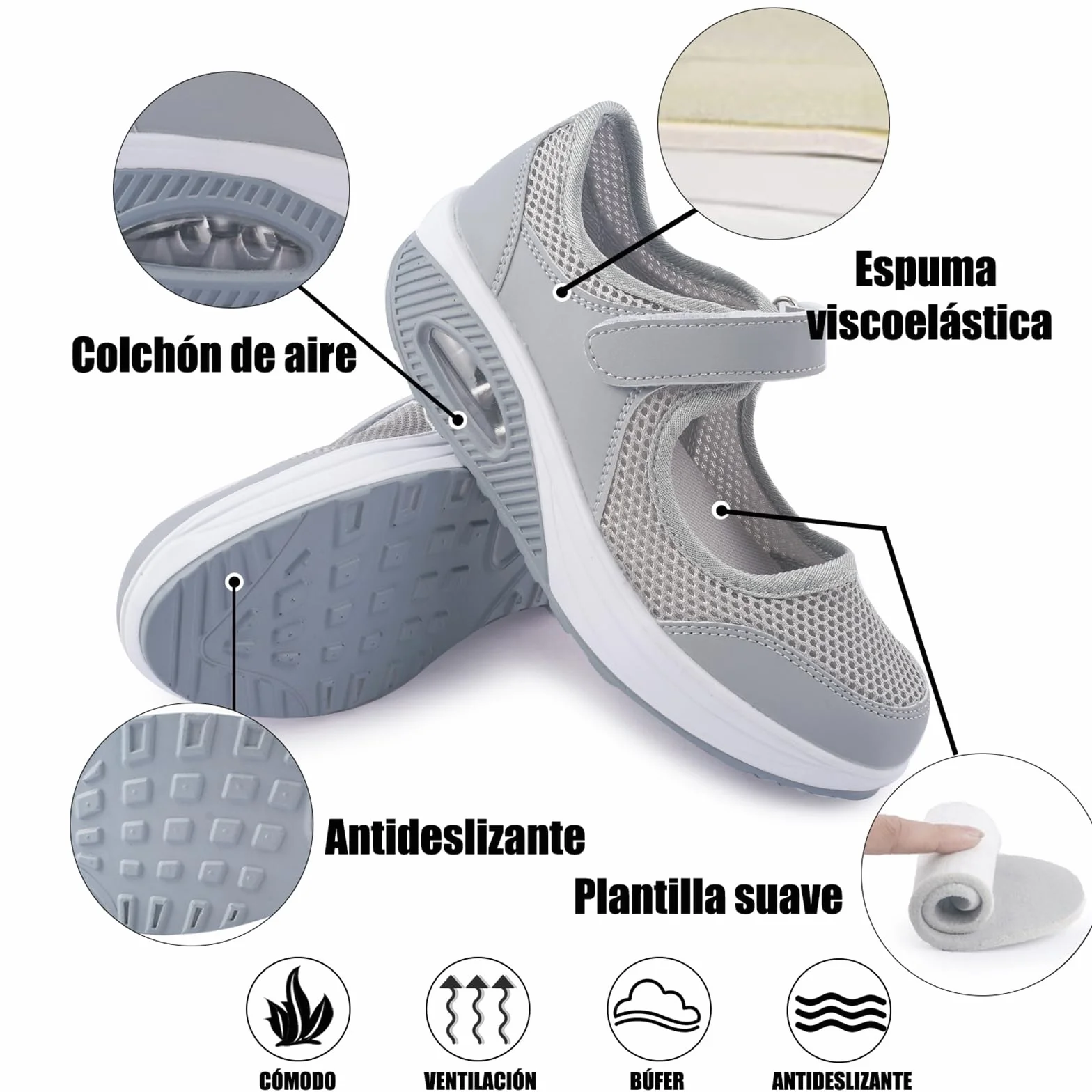 Git-up Zapatos Cómodos para Caminar para Mujeres con Correa Ajustable, Zapatos de Enfermería Casuales de Malla Transpirable Zapatillas Ligeras de Cojín de Aire 1922