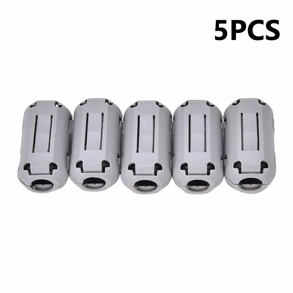 Anillo de filtro supresor de ruido de núcleo de ferrita, clip de cable de 5 mm para reducción de RFI, gris, paquete de 2