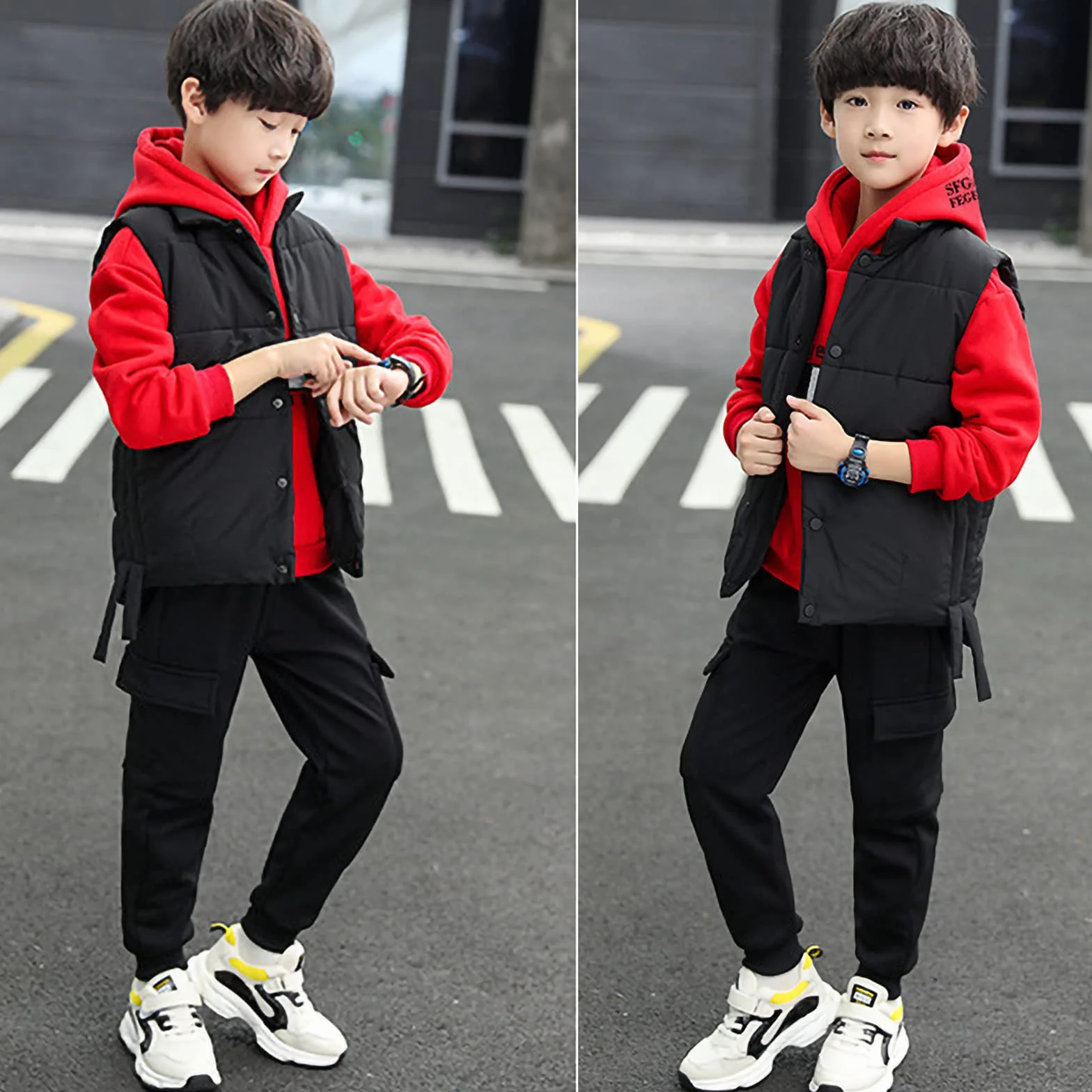 Amropi Chándal Niños 3 Piezas Sudadera Capucha Chaleco Pantalones Jogging Conjunto 3-12 años