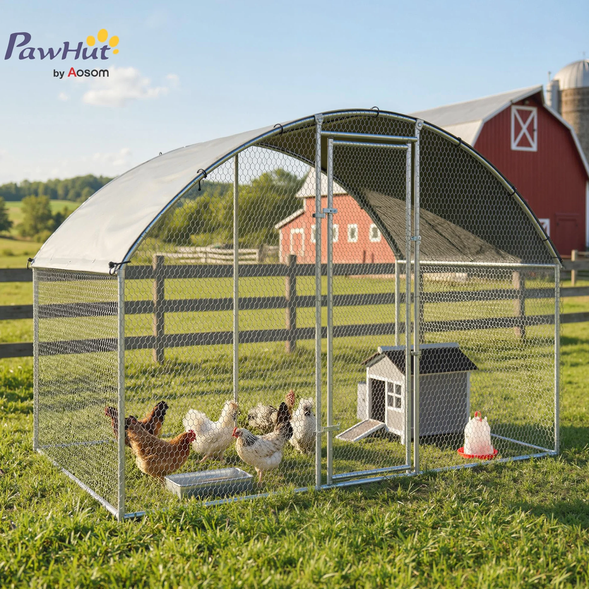 PawHut Gallinero Exterior 2,8x1,7x1,9 m 4,7 m² Acero Galvanizado Anti-UV Impermeable Jaula 5-8 Gallinas