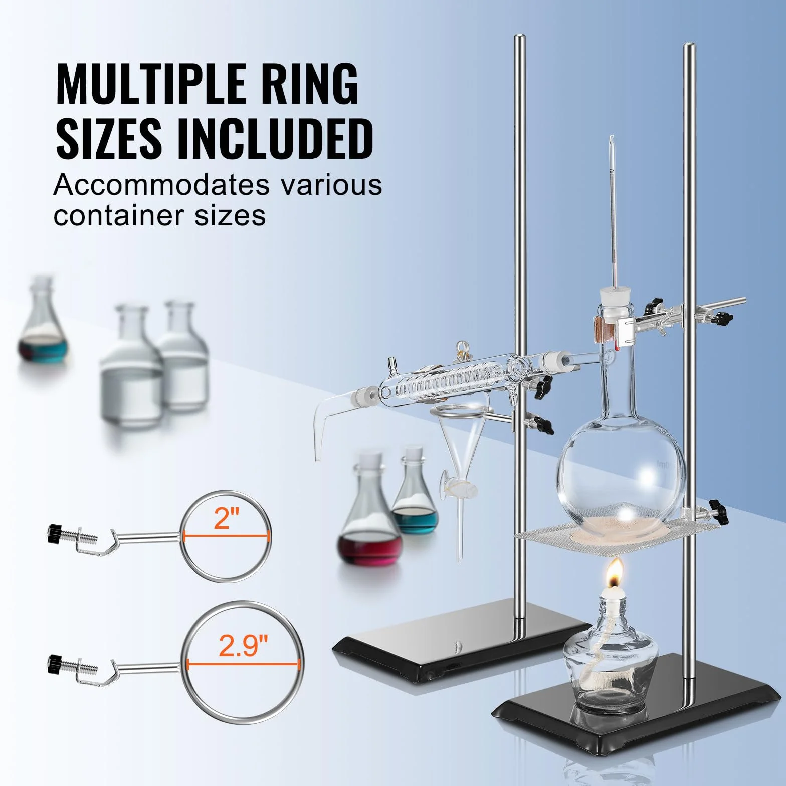VEVOR Soporte de Laboratorio 2 Juegos Acero Varilla 60cm Base Hierro Fundido 210,82x135 mm con Abrazaderas