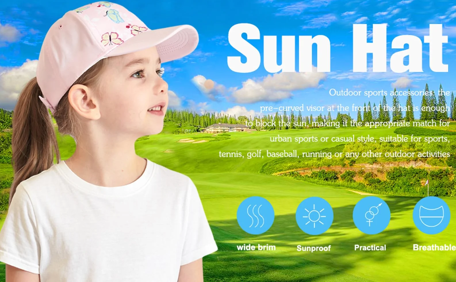 Gorra de béisbol para niños de 3 a 8 años, visera de golf, protección UV, gorra de verano, gorra de tenis, gorra de sol, visera UPF 50+