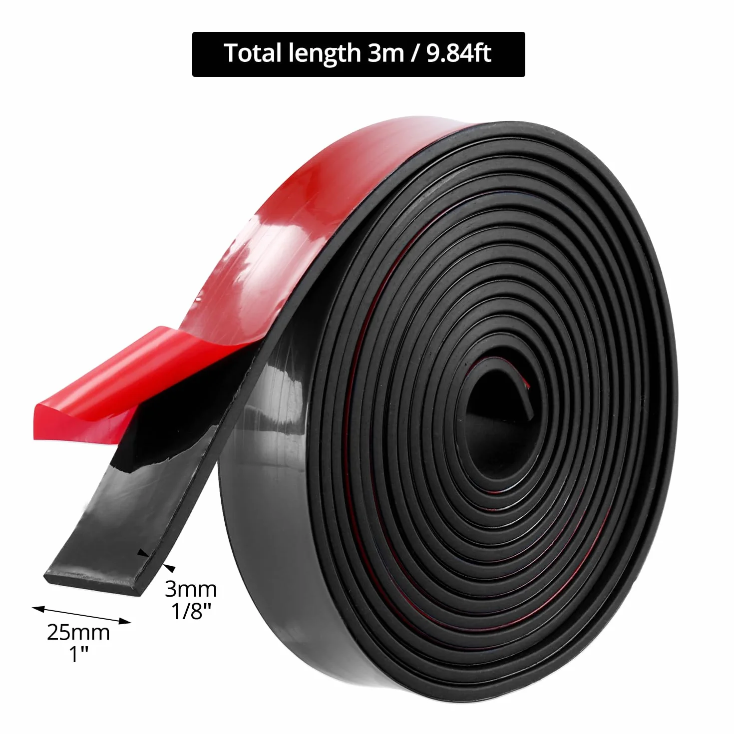 QWORK® Tira de Goma Adhesiva de Neopreno 25 mm x 3 mm - Impermeable, Resistente a Calor y Aceite