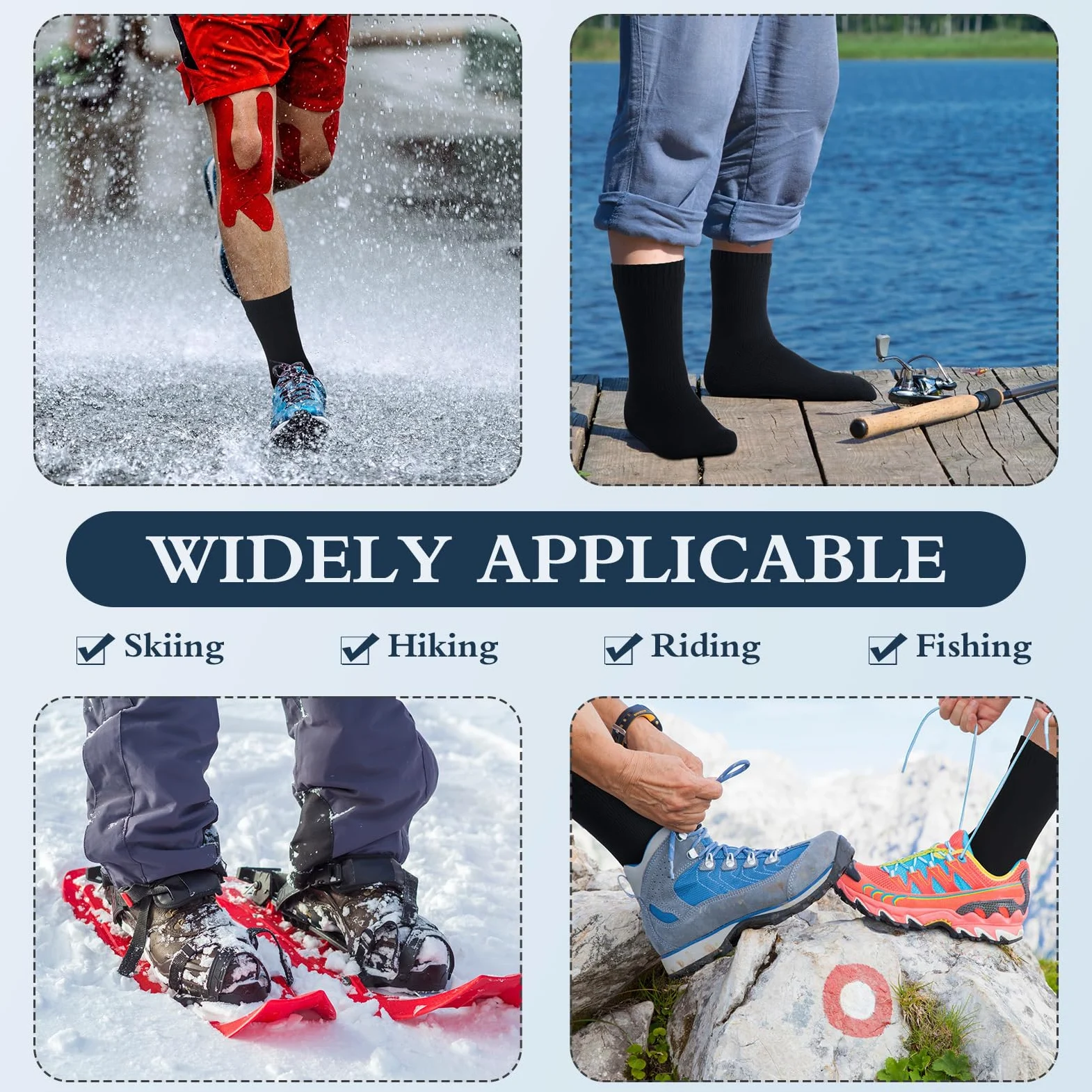 Jiuguva 4 pares de calcetines impermeables, unisex, impermeables, transpirables, para senderismo, pesca, para hombres y mujeres